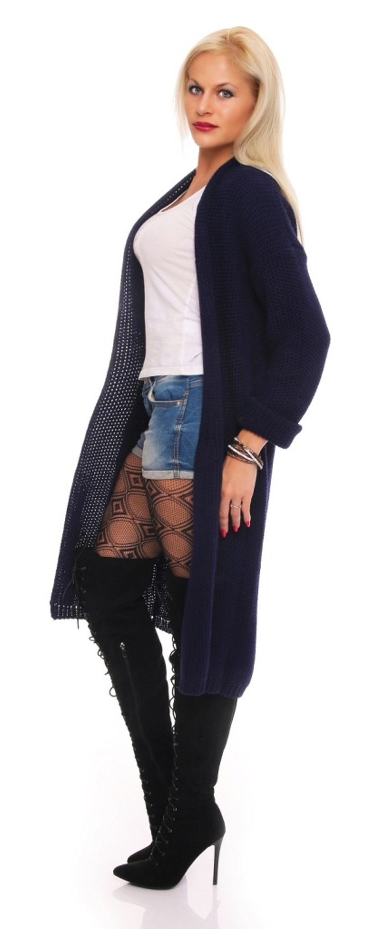 Mississhop Longstrickjacke Damen Lange Strickjacke Cardigan günstig online kaufen