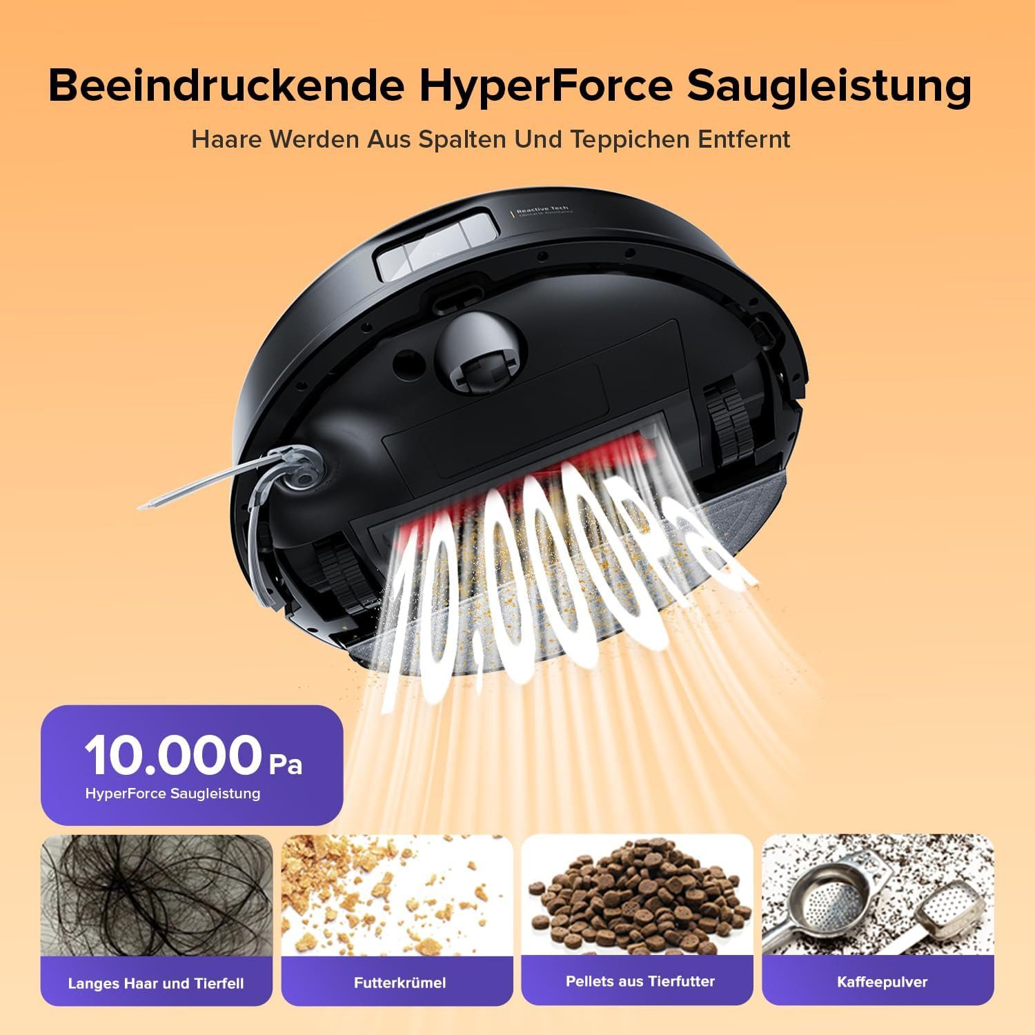 Roborock Saugroboter Q10 S5 Roboter Staubsauger, 10000 Pa HyperForce Saugkraft, Dual Anti-Tangle System, Auto Lifting Mopping, Ideal für Tierhaare, Teppiche, Hartböden