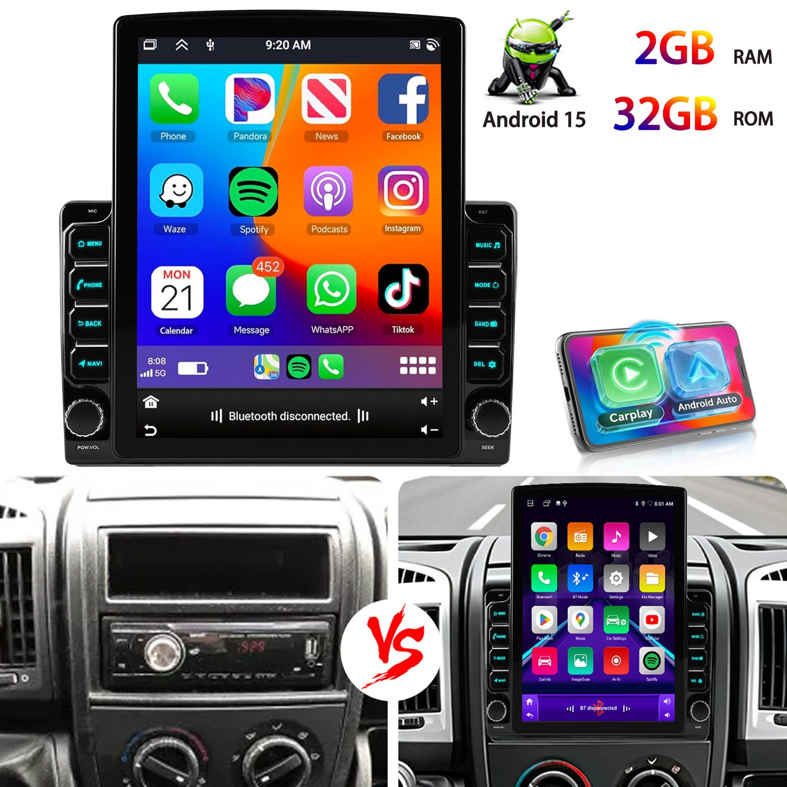 ESSGOO 9.7'' Für Fiat Ducato Peugeot Boxer Citroen Jumper Carplay Android 15 Autoradio (RDS, BT 5.4, 4+64GB(optional), Digitalradio (DAB), FM, Carplay Android Auto Bluetooth EQ USB GPS Navi WIFI Touchscreen)