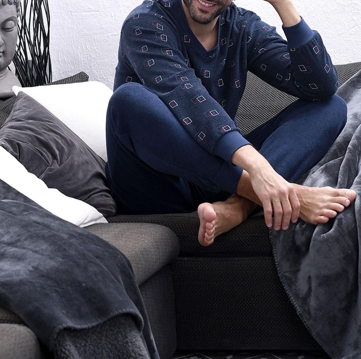 Normann Pyjama Herren Frottee Pyjama lang mit Bündchen - auch in Übergrößen – Bild 2 von 4