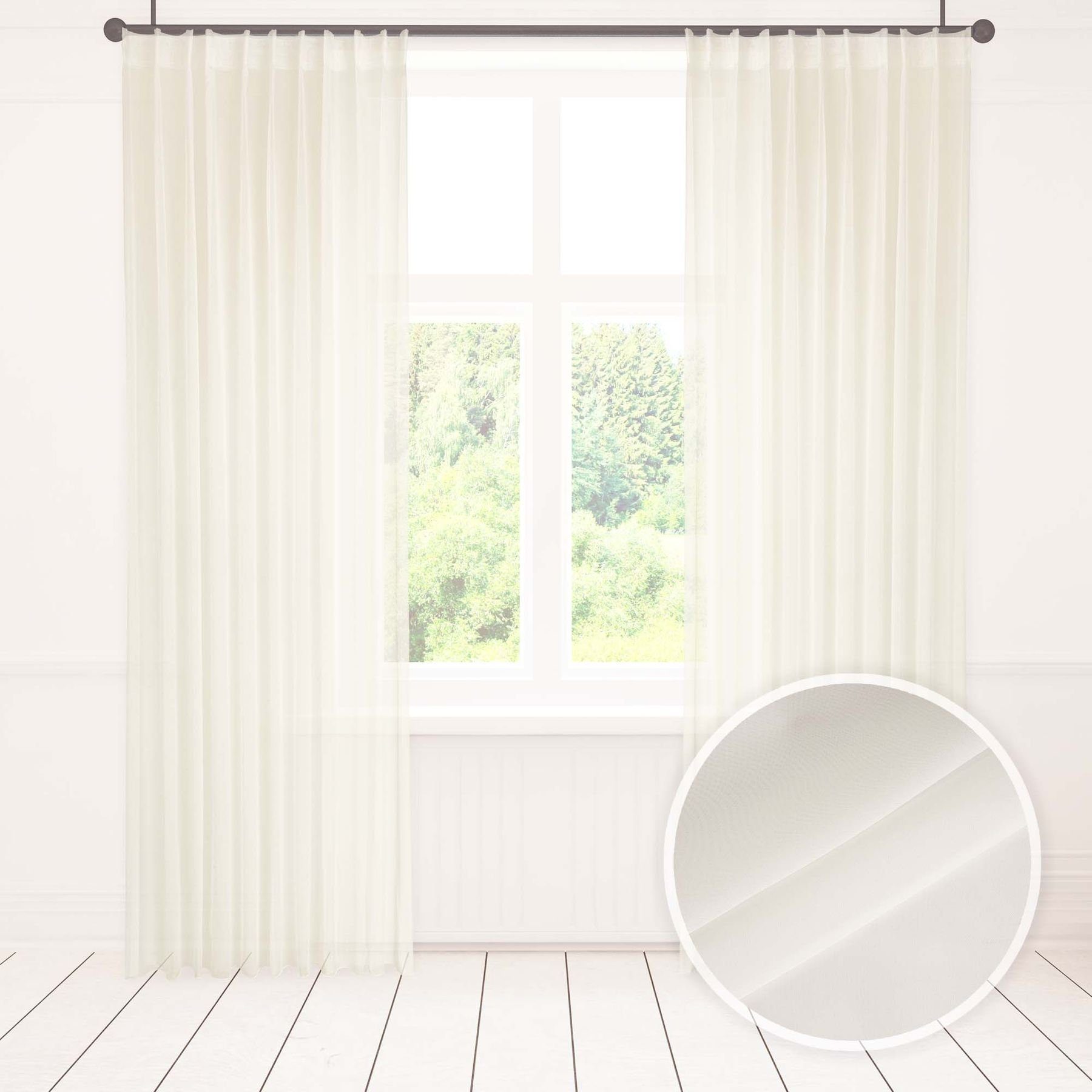 Asphald Gardine Warmweiss Voile 1:2,5 1er Faltenband 90mm (1 St), Faltenband, transparent, St.Br 200cm f.Breite 80cm