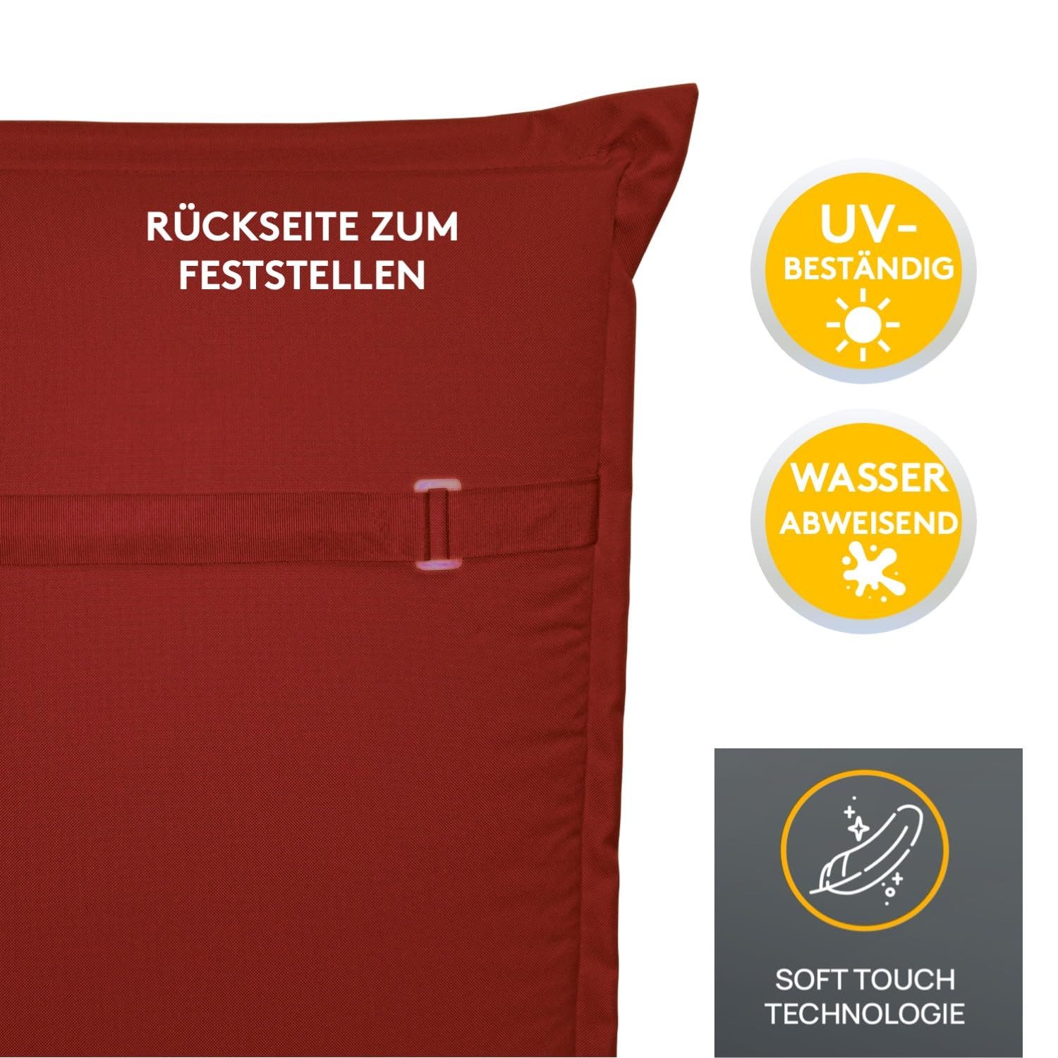 LILENO HOME Hochlehnerauflage Gartenstuhl Auflage, bequeme Sitzauflage für Gartenmöbel, Stuhlkissen, (1er Set), Polsterauflage Rot, Stuhlauflagen, Auflagen Hoch – Bild 4 von 5