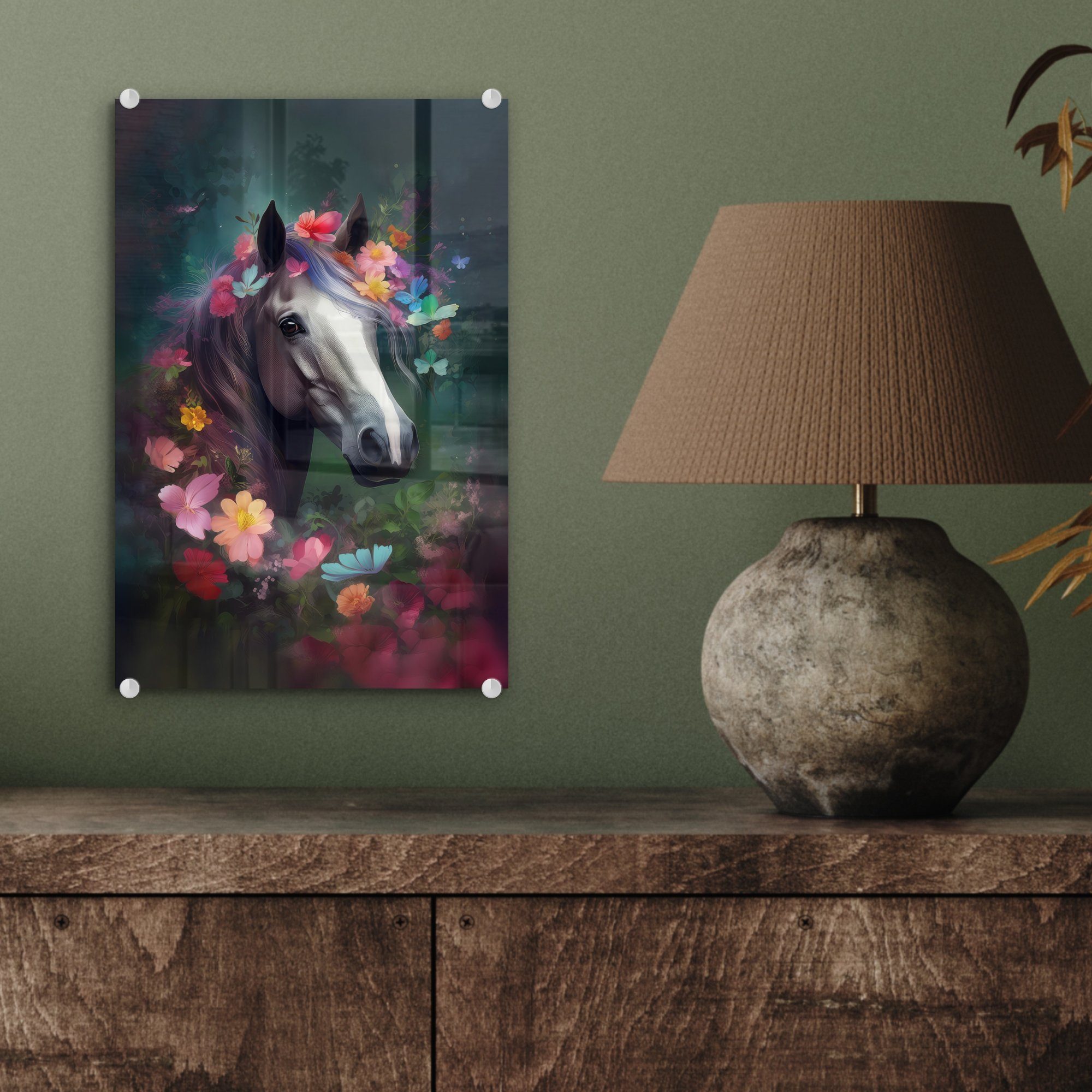 MuchoWow Acrylglasbild Pferd - auf Glasbilder Blumen - - - - Foto Natur - Glas St), - Wanddekoration Wald Wandbild auf Glas Tiere, Bilder (1