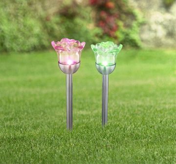 bmf-versand LED Solarleuchte Solarleuchten Garten 4er Set Rose Blume Bunt Solarlampe Außen, Dekoleuchte, Dekolampe, Außenlampe, LED fest integriert, Farbwechsel, Solar deko aussen, Außenleuchte, Gartenbeleuchtung, Gartendekoration