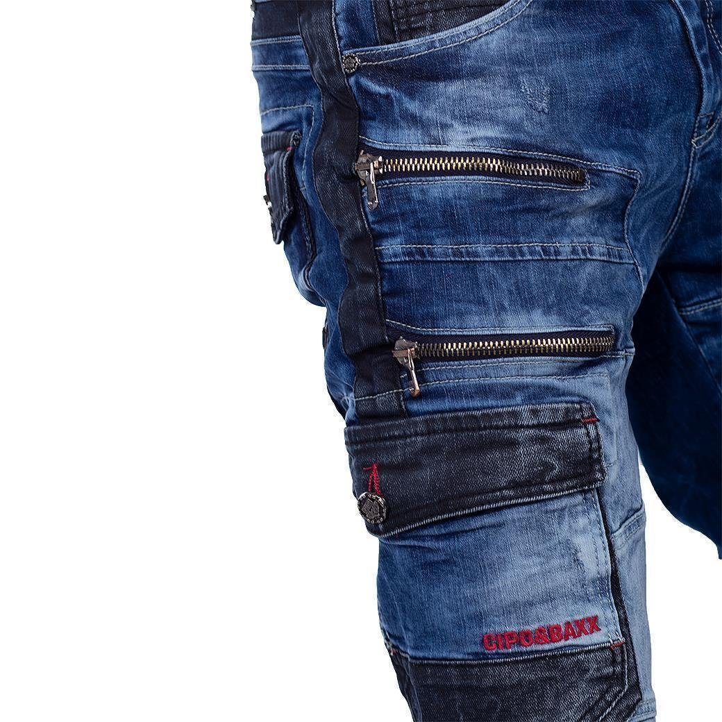 Cipo & Baxx Jeansshorts Herren regular fit Kurze Hose Stonewashed BA-CK234 mit eißverschluss-Verzierungen