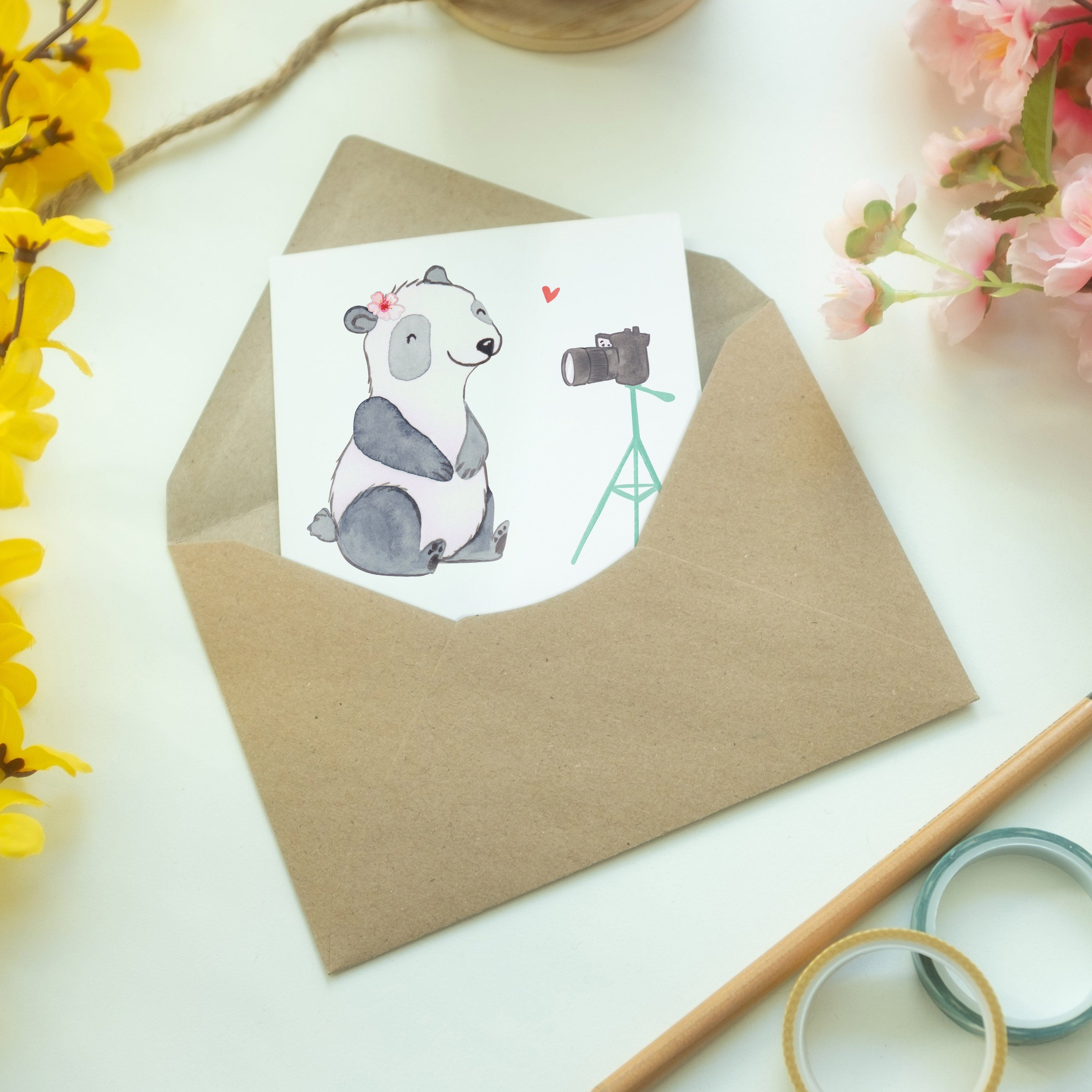 & Geschenk, Mr. Mrs. Vloggerin Panda Herz Weiß mit Einladungskarte, - - Hochzei Karte, Grußkarte