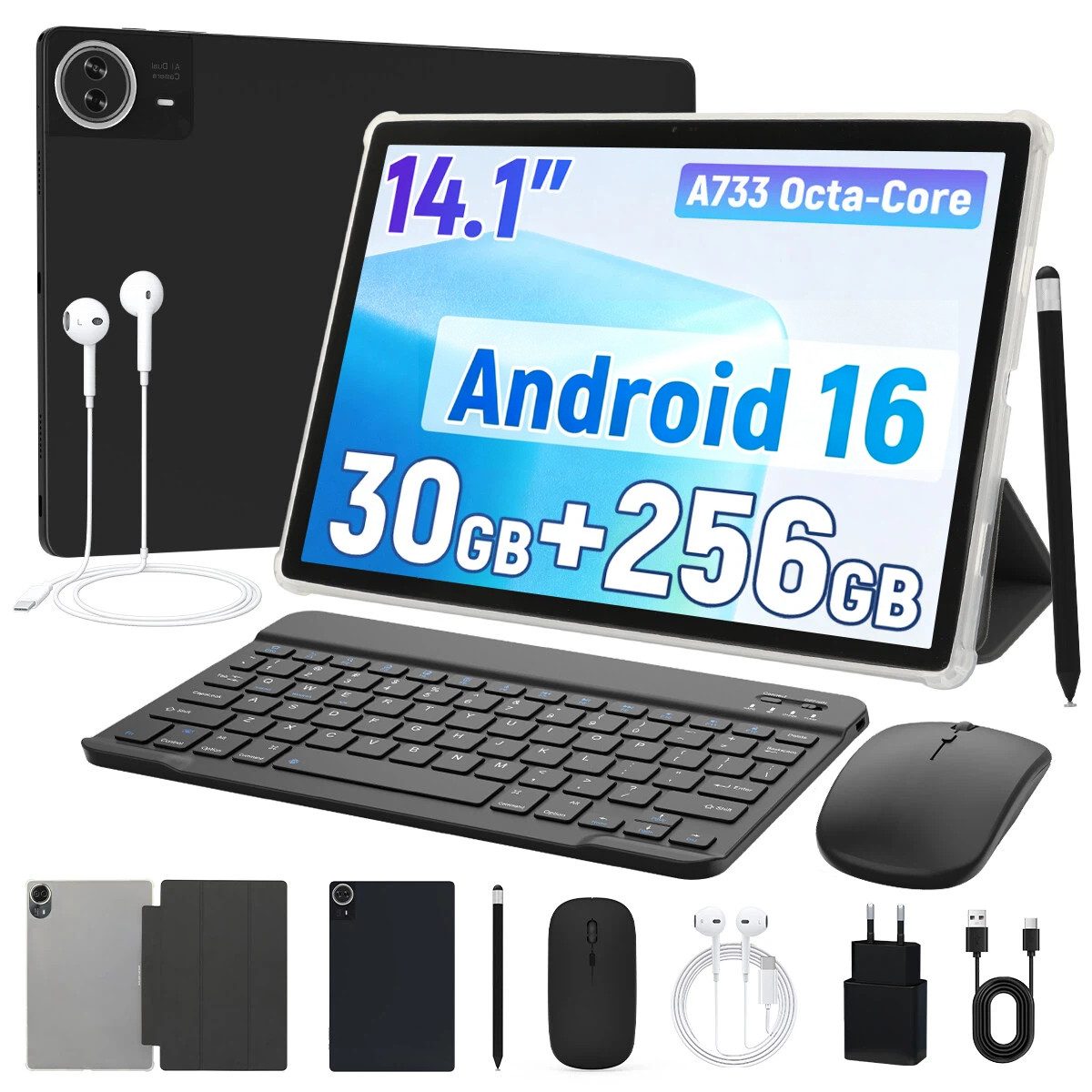 BUFO 10 Zoll Android, 30(6+24)GB RAM, 128GB/256GB, mit Tastatur/Maus/Stift Tablet (14", 256 GB, Android 16, 256GB, 10000mAh, PC-Modus, 1920x1200 Full HD IPS)