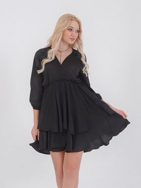 Freshlions Abendkleid Kleid 'PIA' Schwarz M Rüschen, Taillentunnelzug