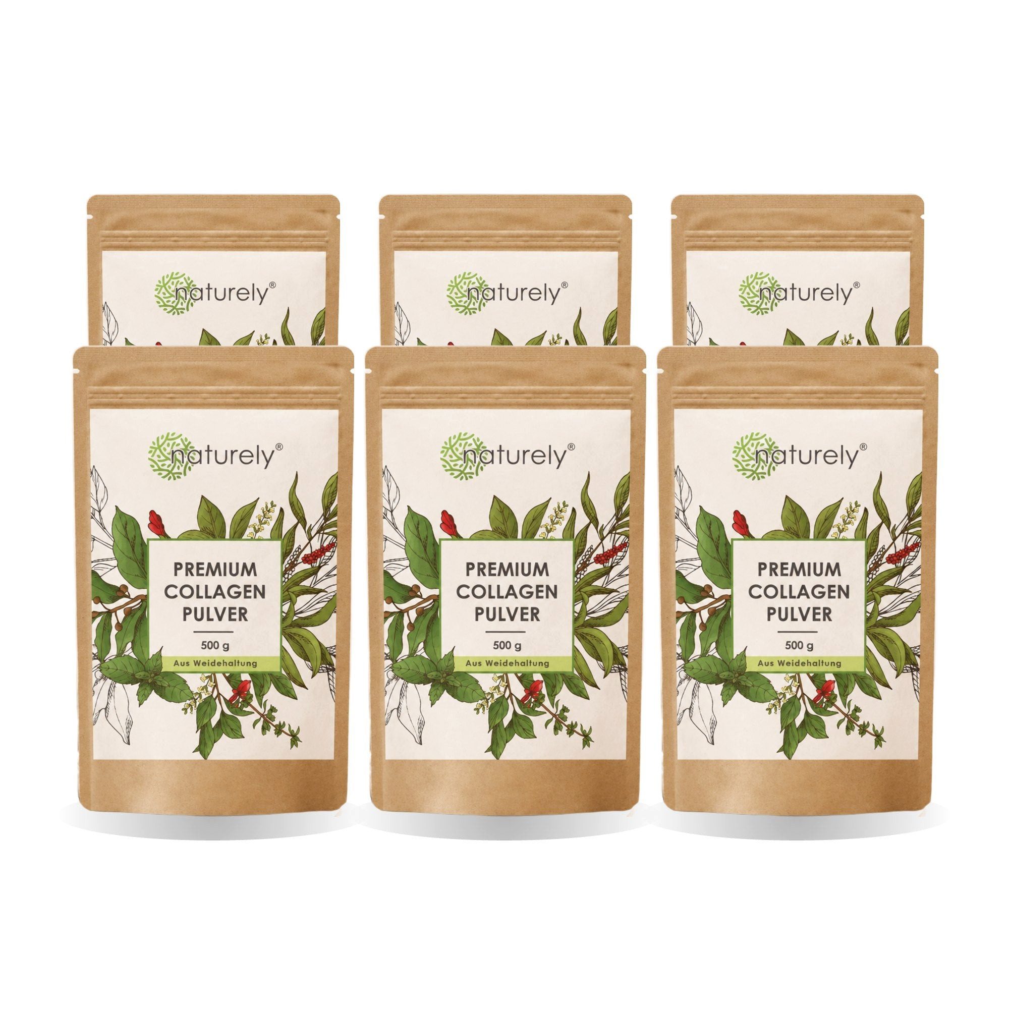 Yes Vegan Kollagen hydrolysiert, Collagen Peptide vom Weiderind Pulver, 6 er Spar-Set à 500 g, laktosefrei, glutenfrei