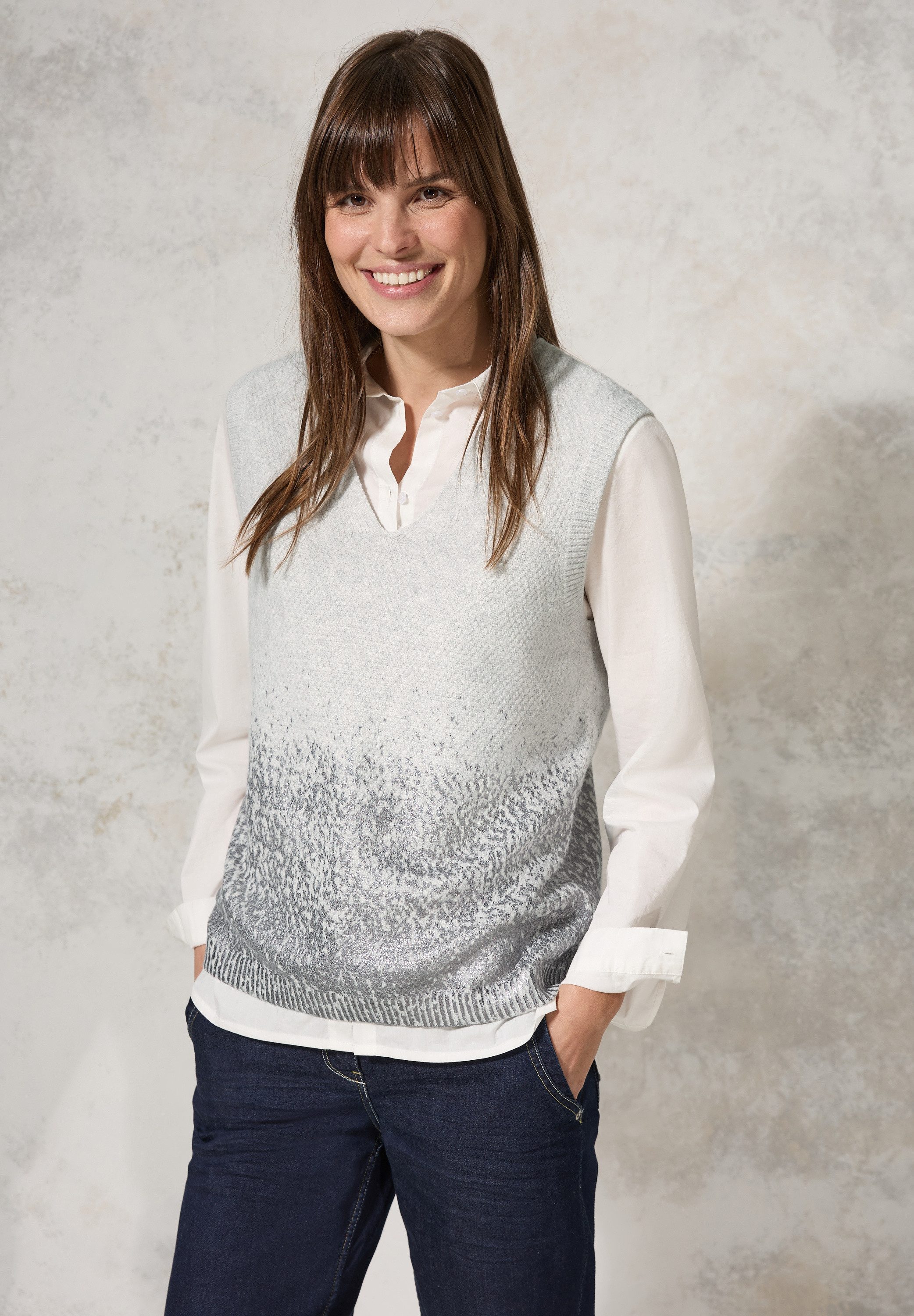 CECIL Kurzarmpullover mit V-Ausschnitt
