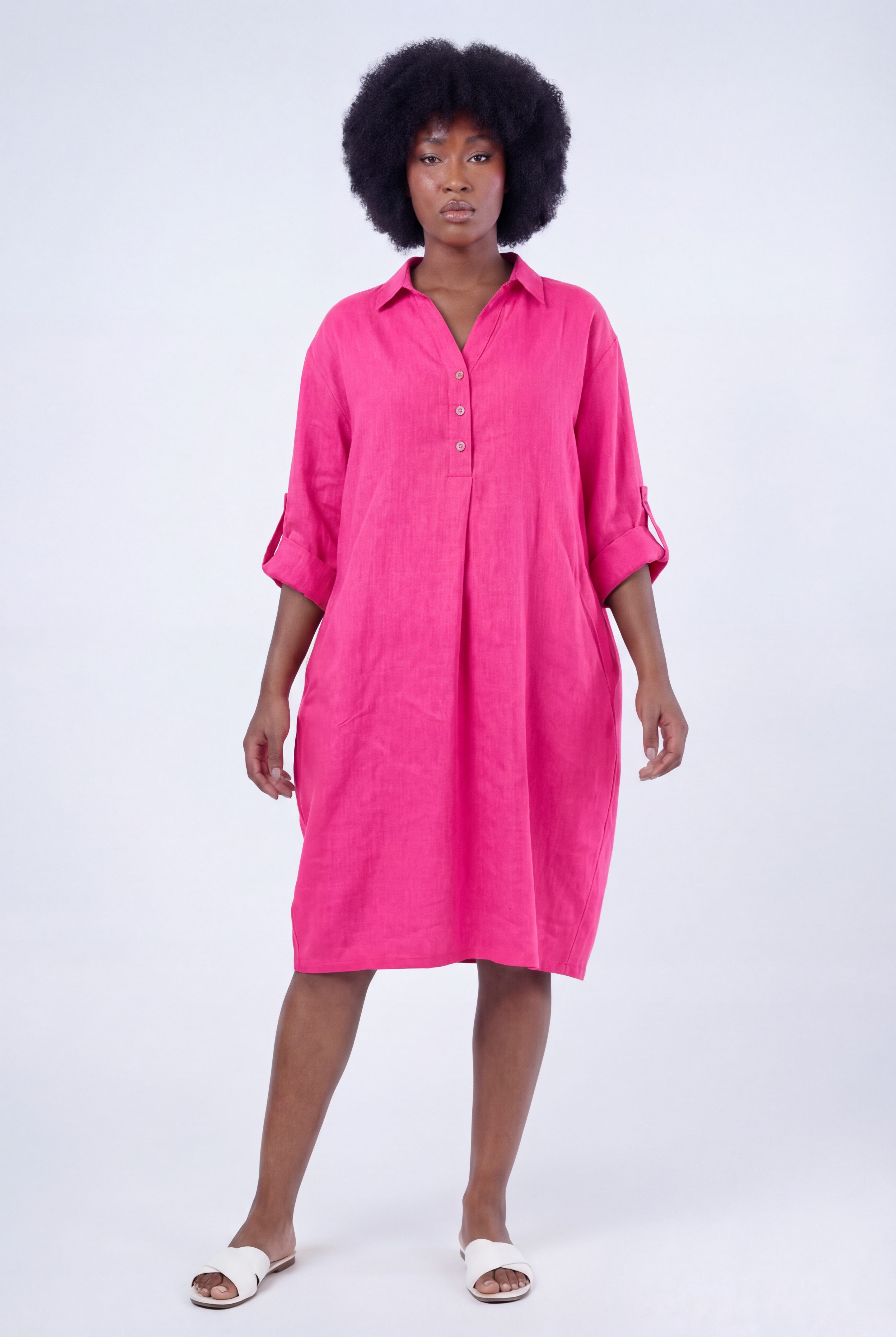 YC Fashion & Style Blusenkleid Leinen-Tunika Oversized One Size in Unifarbe