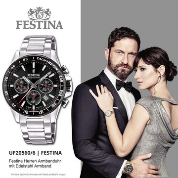 Festina Quarzuhr Festina Herrenuhr Timeless Chronograph, Herren Armbanduhr rund, Edelstahlarmband silber, Elegant