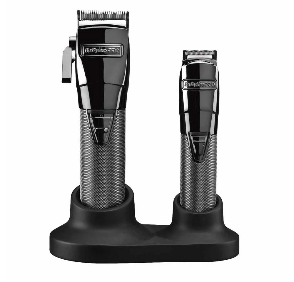 BaByliss Multifunktionstrimmer Pro 4Artists GunsteelFX FX8705E, Duo-Set aus Haarschneider & Trimmer, 2 Ladestationen, Öl, Bürste, Digitaler Motor, Lithium-Ionen-Akku, Gunsteel-Gehäuse, DLC-Klingen