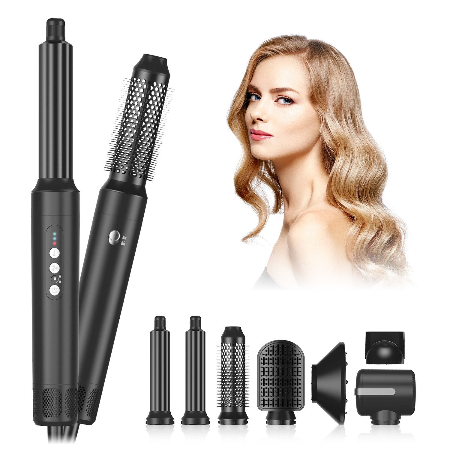 HOMELIVE Stylingbürste Multihaarstyler Haarstyler Airstyler 7-in-1 automatische Lockenwickler, 110000 U/Min, 1400W, Haartrockner, Warmluftbürste