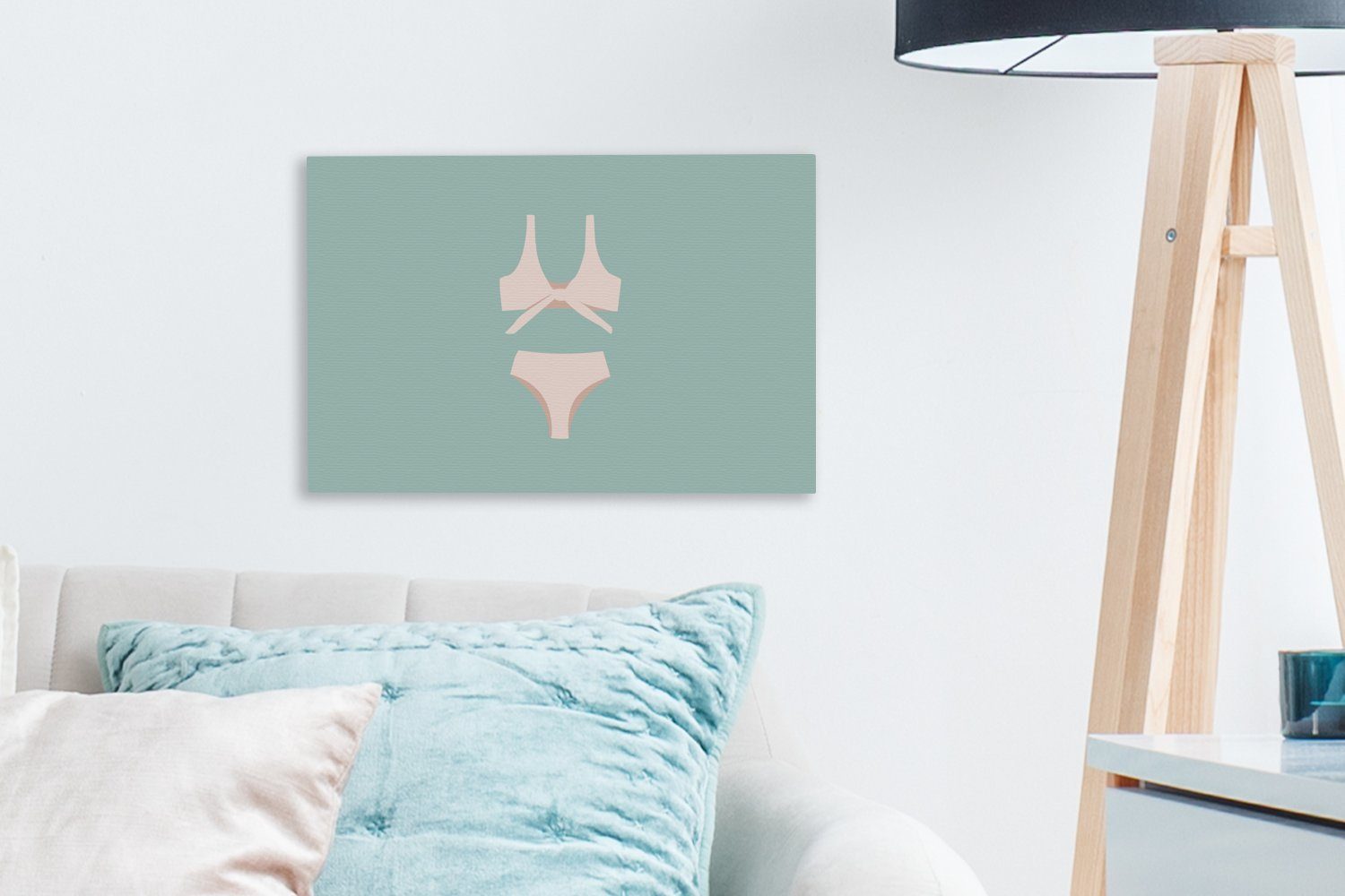Wandbild Leinwandbild 30x20 cm - Bikini OneMillionCanvasses® Sommer Wanddeko, Aufhängefertig, - Leinwandbilder, Hellblau, St), (1