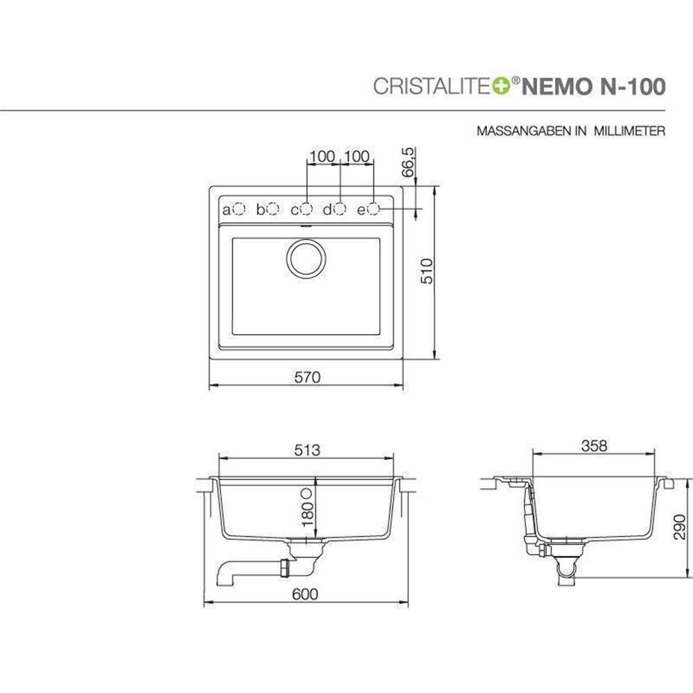 Schock U, Cristalite Granitspüle N-100 cm Croma Schock GCR 57/51 Unterbauspüle Nemo