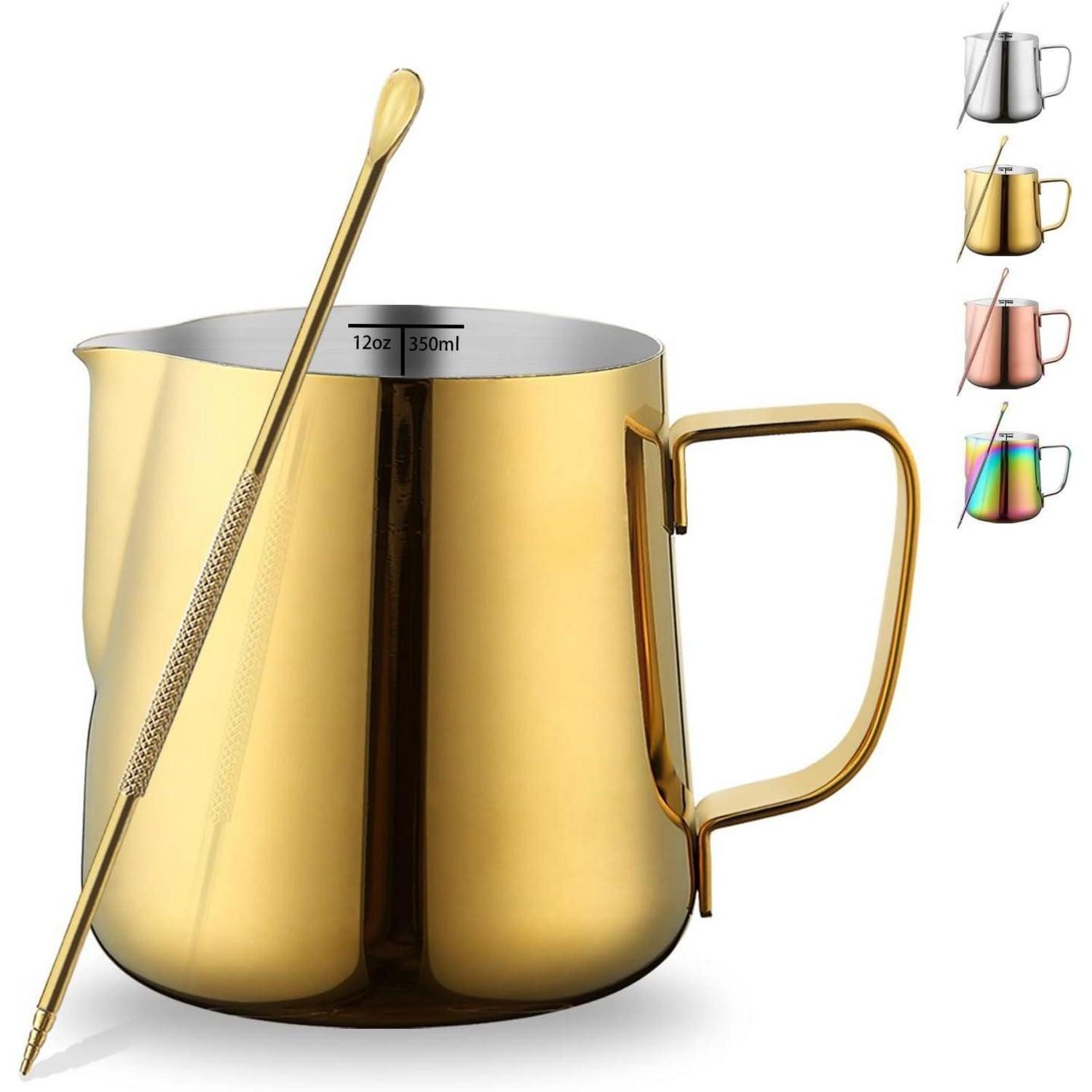 LuxusKollektion Milchkännchen Milchschaumkrug 350ml Edelstahl Dampfkrug Latte Gold 2. Gold 12 Unzen