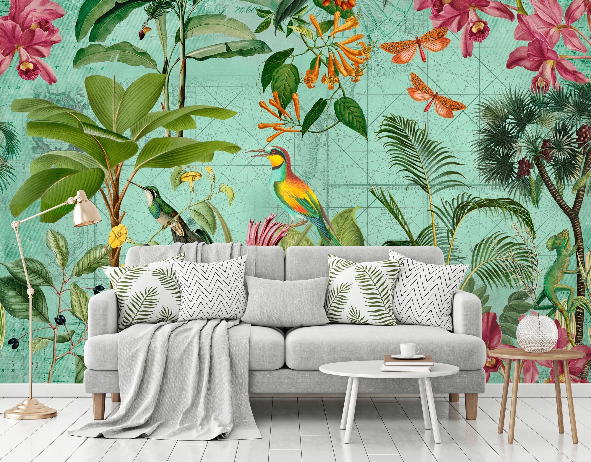 living walls Fototapete »ARTist Tropical Paradise«, (Set, 4 St), Dschungel Vögel Schmetterlinge, Vlies, glatt-HomeTrends
