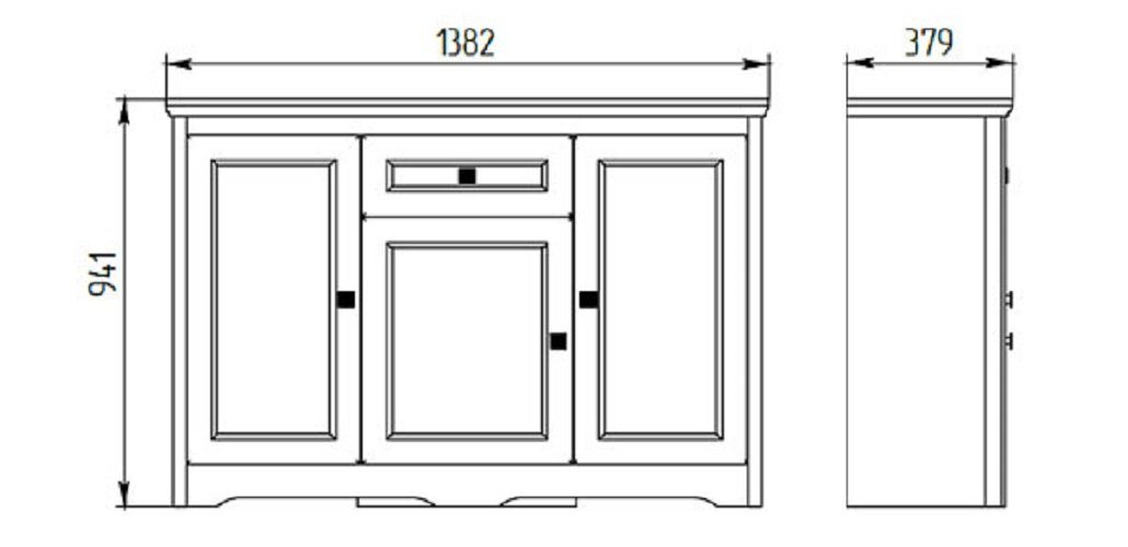 Schrank-Set + 1 1 (Set, Tiwoli, Kleiderschrank 1 + Sideboard Wandspiegel), im Landhausstil 3-St., Feldmann-Wohnen
