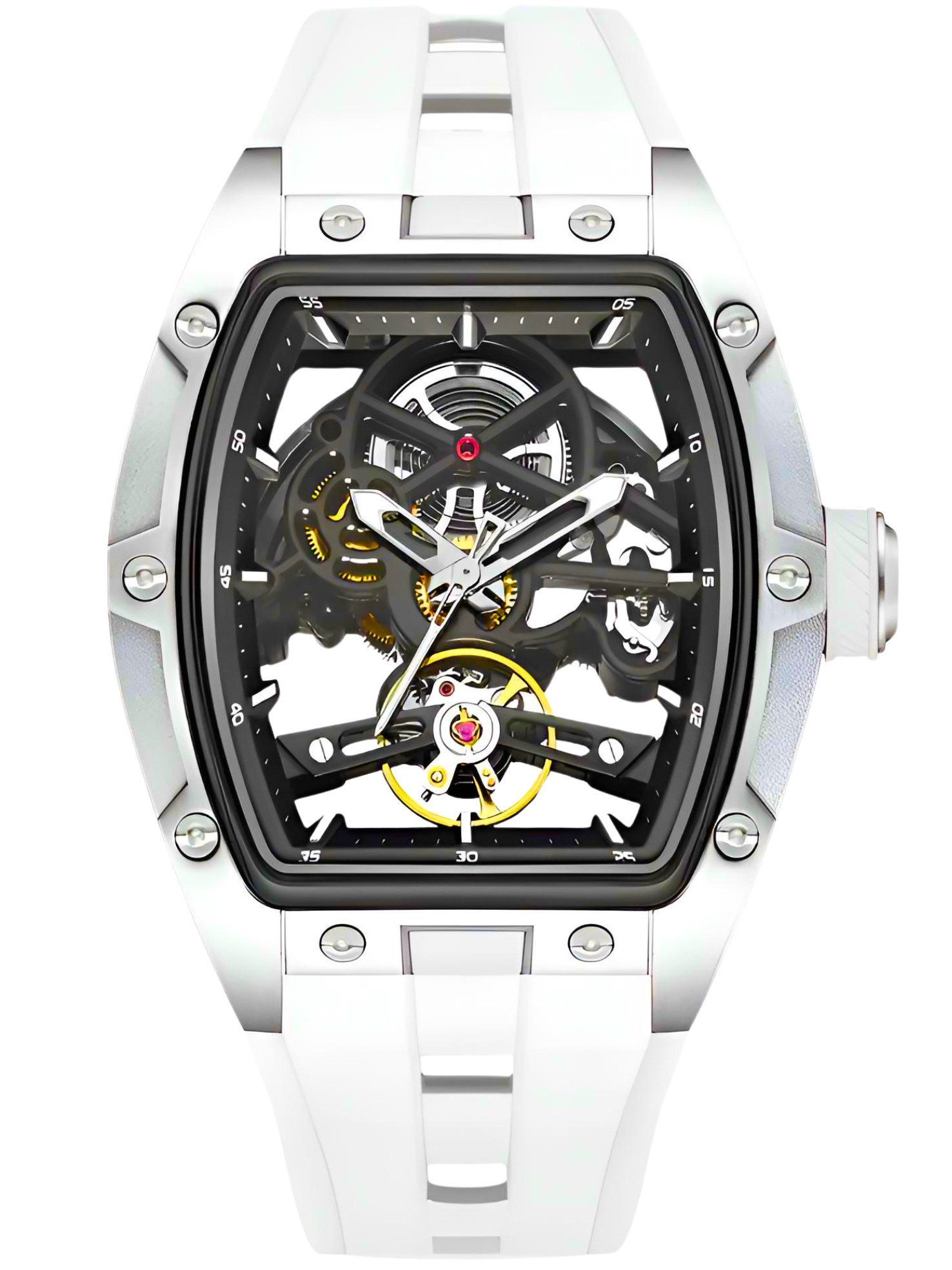 S&T Design Automatikuhr Armbanduhr Herren Uhr Edelstahl Silikon Skelett Skelleton, (inkl. Geschenkbox, Schnalle), Mechanisch 50M Wasserdicht Rechteckig