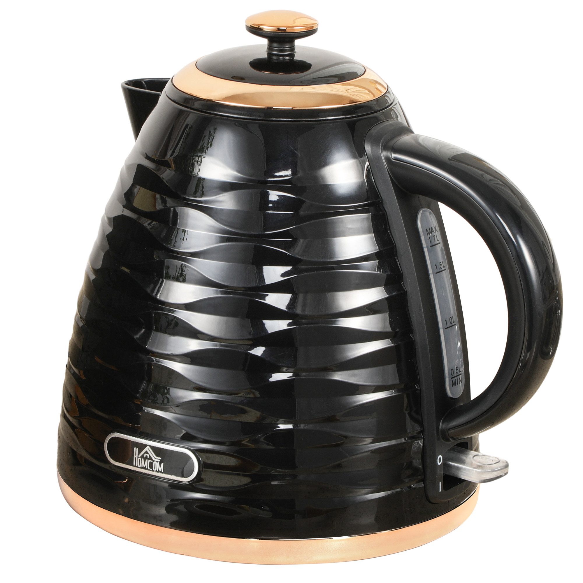 HOMCOM Wasserkocher Schnellkochfunktion, BPA-frei, Wasserkocher, 360° Drehbasis, 1.7 l, 2200 W, Kalkfilter, automatische Abschaltung, Trockenlaufschutz