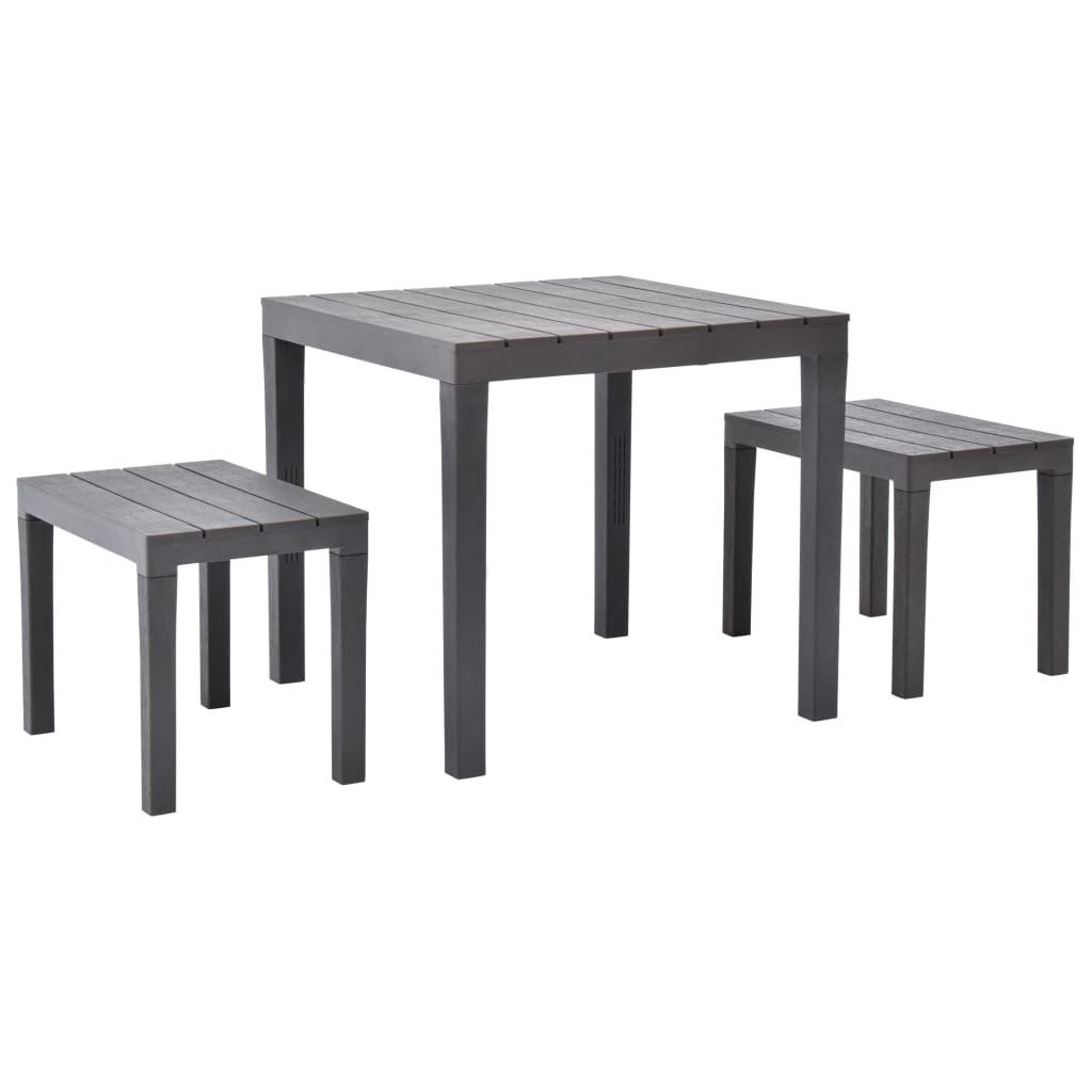 vidaXL Gartenlounge-Set Gartentisch mit 2 Bänken Kunststoff Braun, (3-tlg)