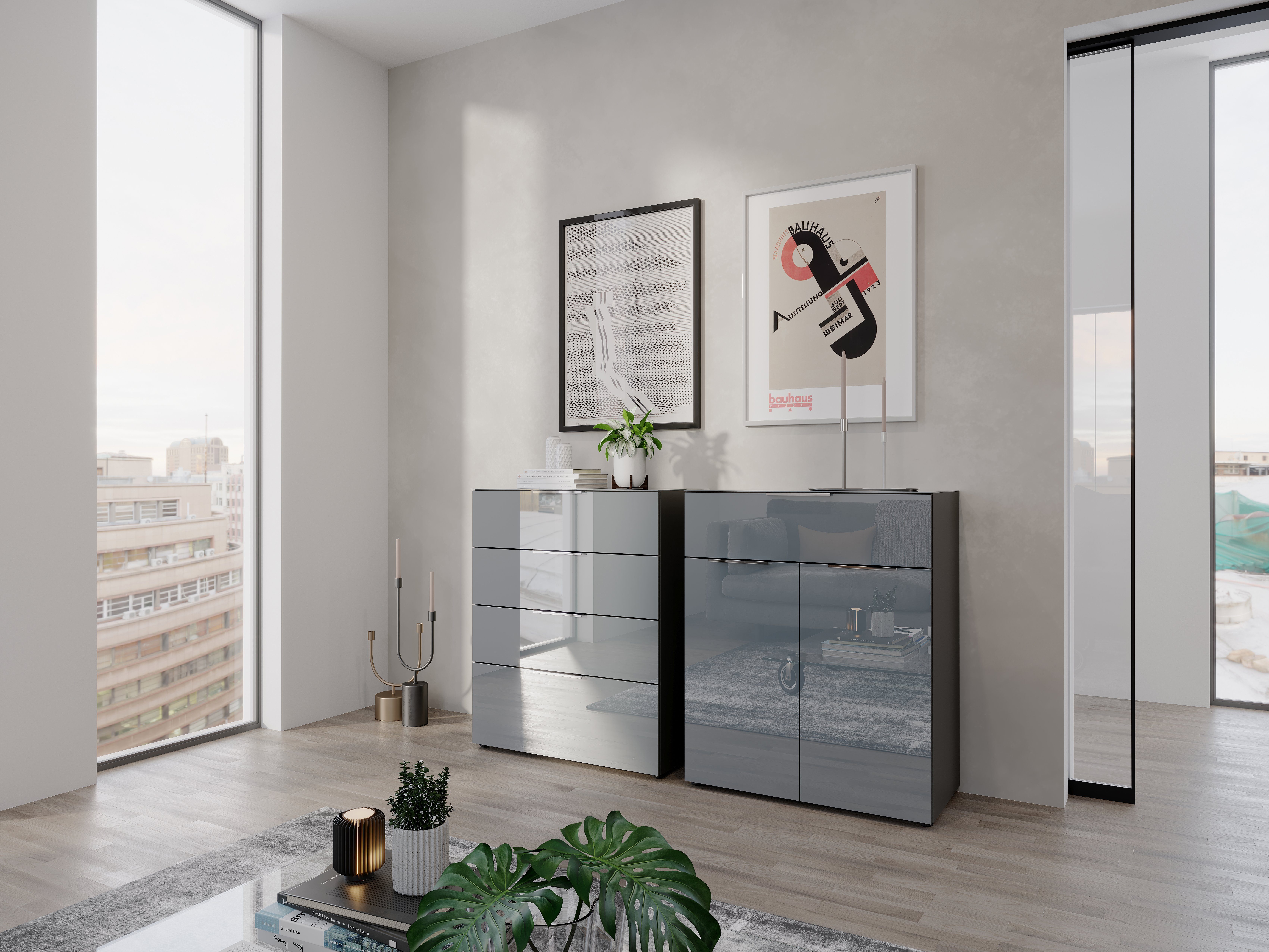 GERMANIA Sideboard Oakland mit Glasauflage, Breite: 134 oder 184 cm, Soft-close, verstellb. Böden, Made in Germany – Bild 2 von 5