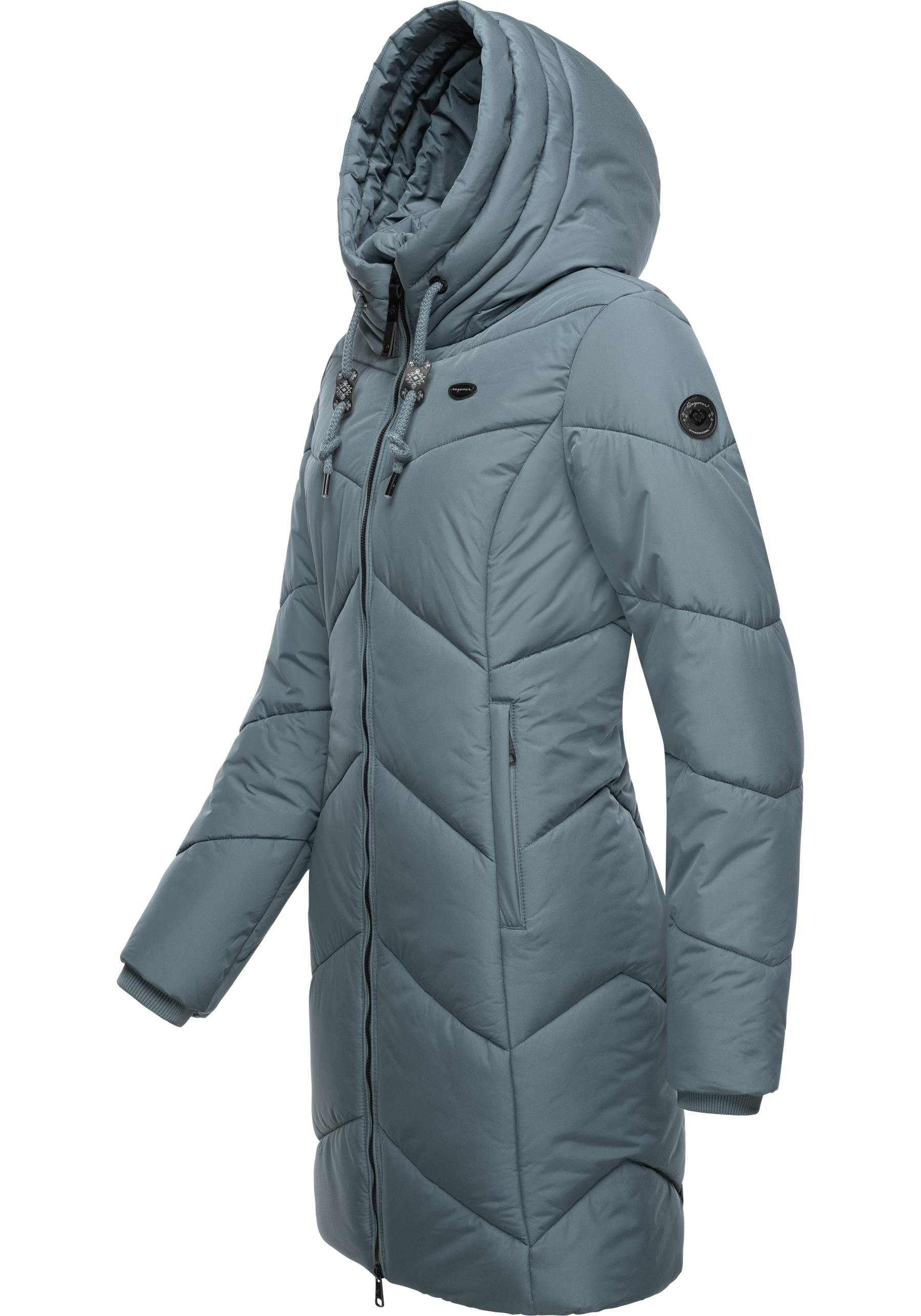 Ragwear Steppmantel Novista Stylischer Wintermantel mit zick zack Muster und großer Kapuze