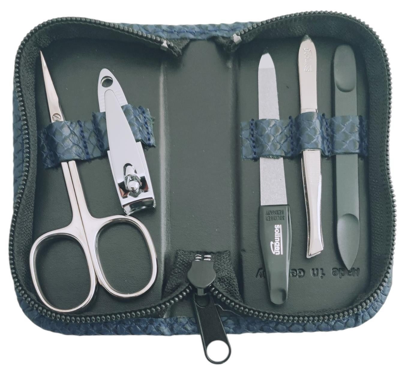 EloModa Maniküre-Kosmetik-Etui 5-tlg Maniküre-Set aus Echtleder – Made in Germany, Solingen Instrume, 5 tlg., Made in Germany