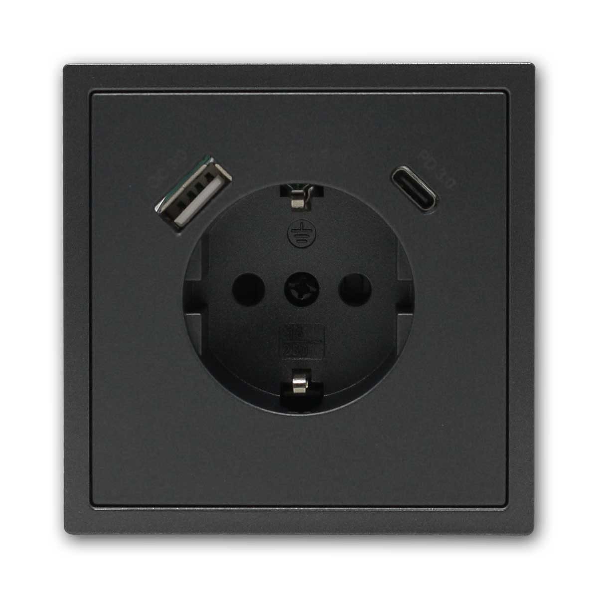 McPower Unterputz-Steckdose Steckdose SHALLOW anthrazi 1x USB-C 18W, m Rahmen