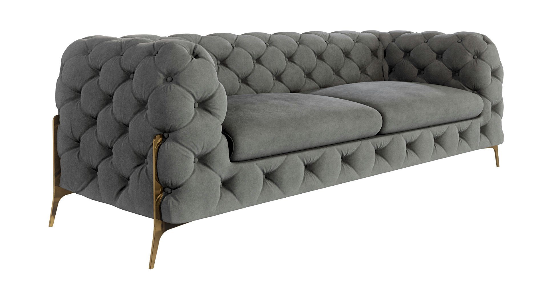 S-Style Möbel Chesterfield-Sofa 3 - Sitzer Ashley mit Goldenen Metall Füßen, mit Wellenfederung