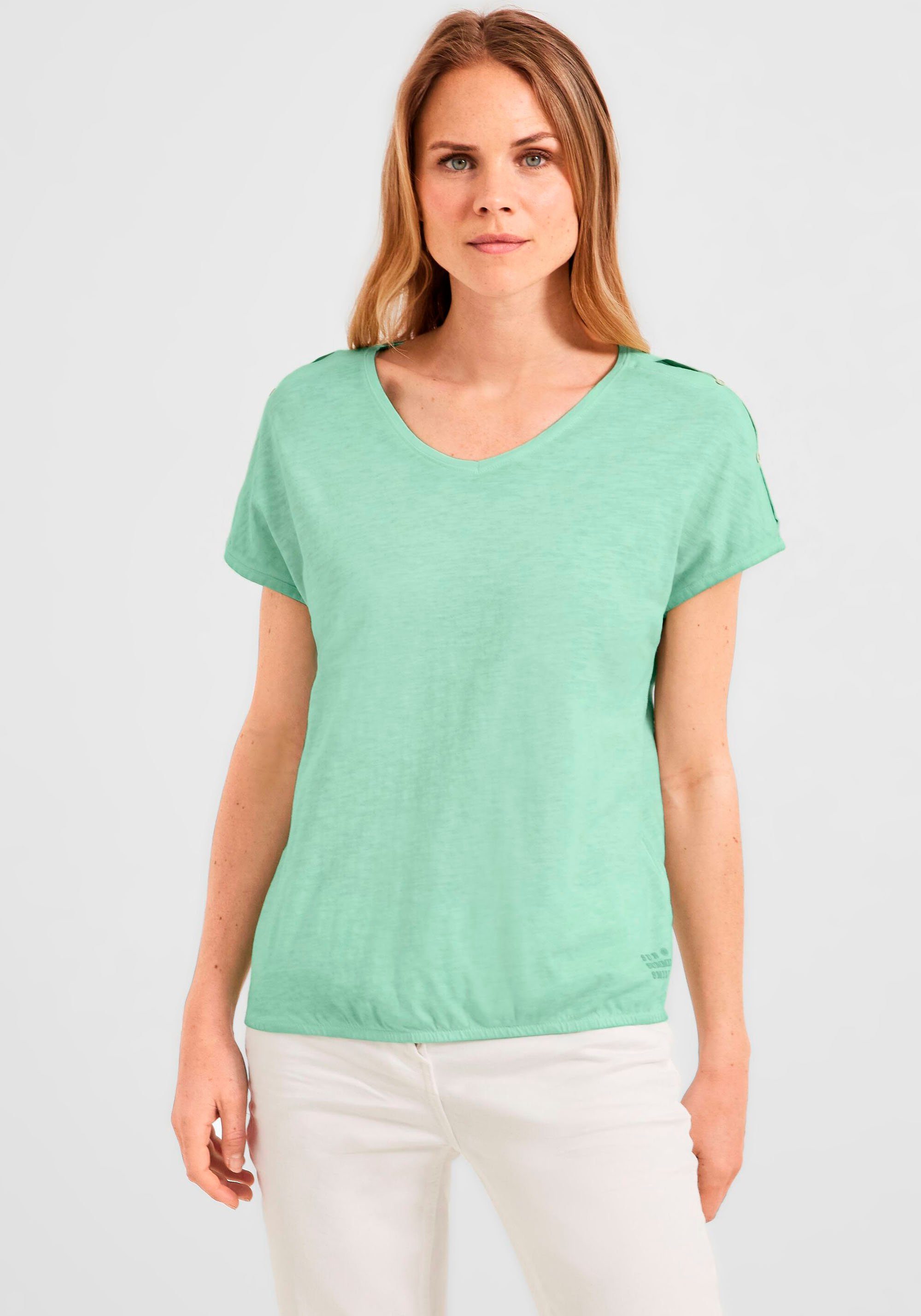 Cecil T-Shirt mit Cut-Outs an den Schultern green | V-Shirts
