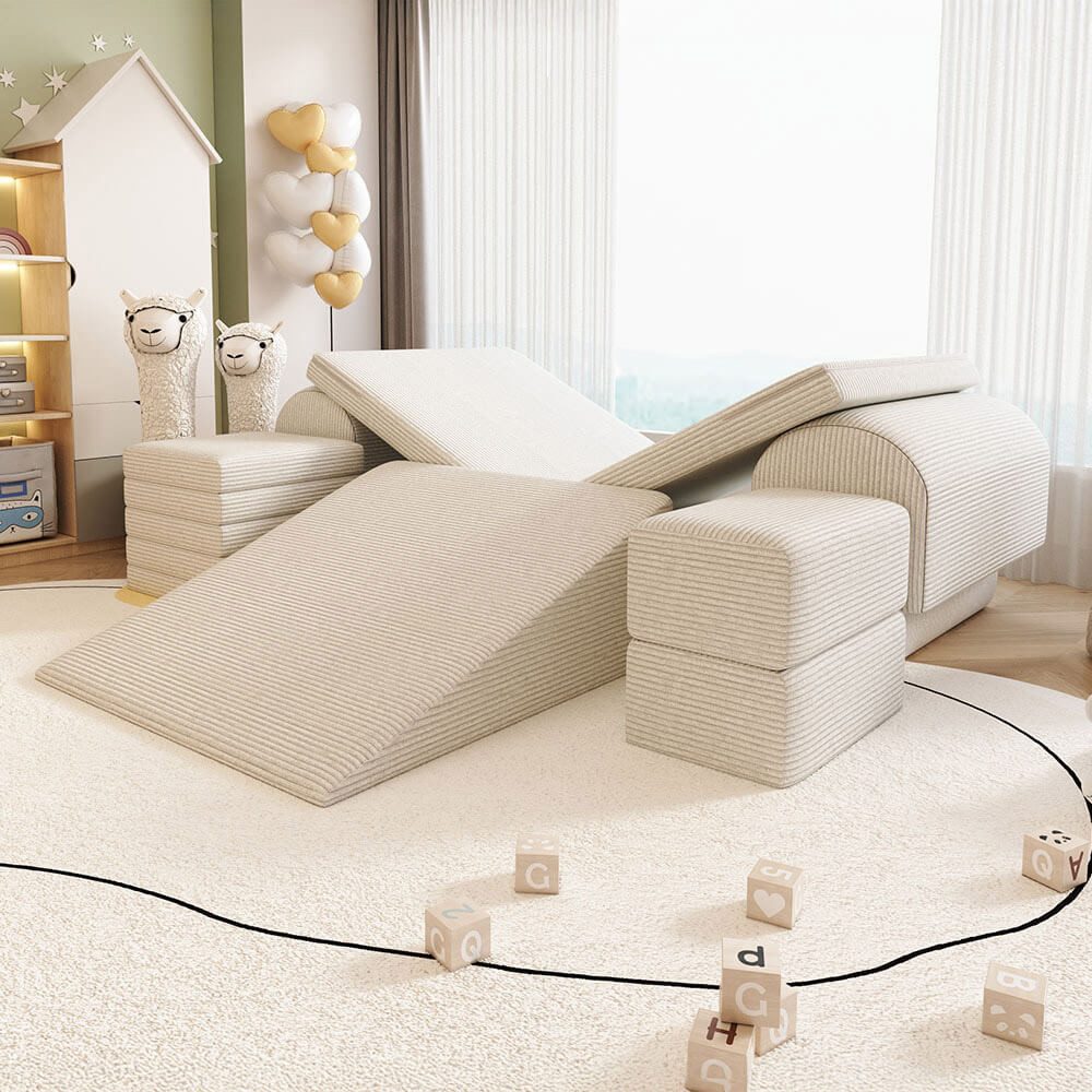 HOME DELUXE Kindersofa Spielsofa LIV inkl. Rutsche und Stapelsteine, Unendliche Kombinationsmöglichkeiten, Modulares Spielsofa, Platzsparend, Cord Sofa, Kindgerechtes Sofa