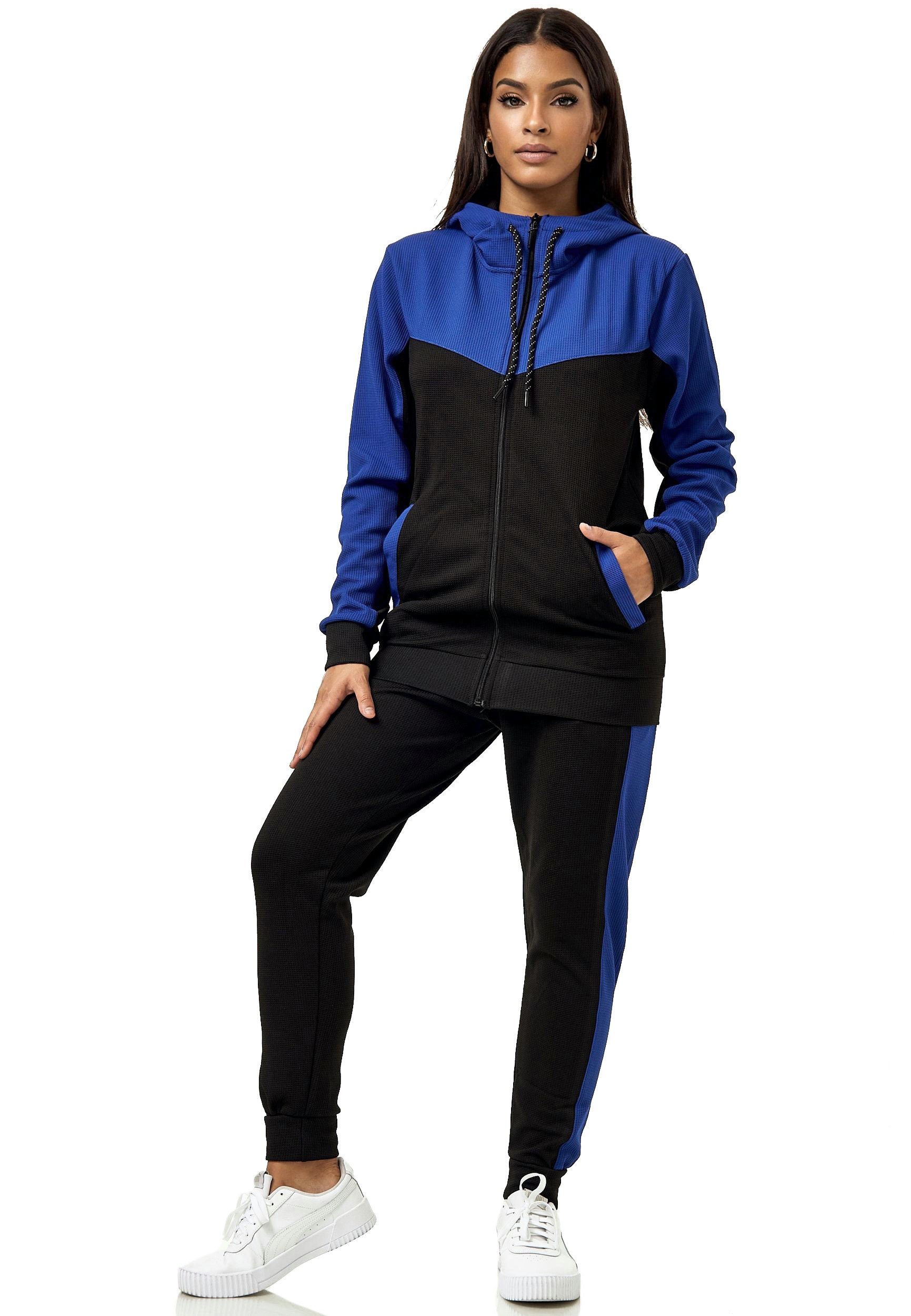 L.gonline Freizeitanzug Damen Trainingsanzug, Jogginganzug mit Kapuzenjacke, 0986 (Kapuzenjacke mit Reißverschluss, Hose, 2-tlg), Fitness Freizeit Casual
