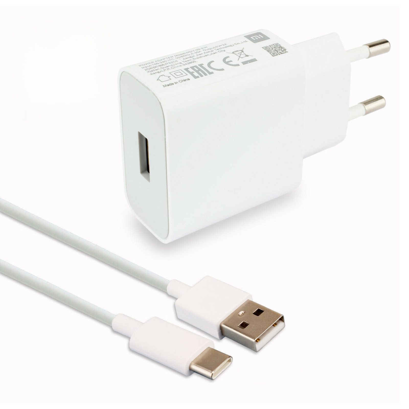 Xiaomi Ladegerät MDY-09-EW mit Ladekabel, Smartphone-Ladegerät (Netzteil 10 Watt, Weiß, Schnelladefunktion, USB Typ-C Stecker, 1,2 m)