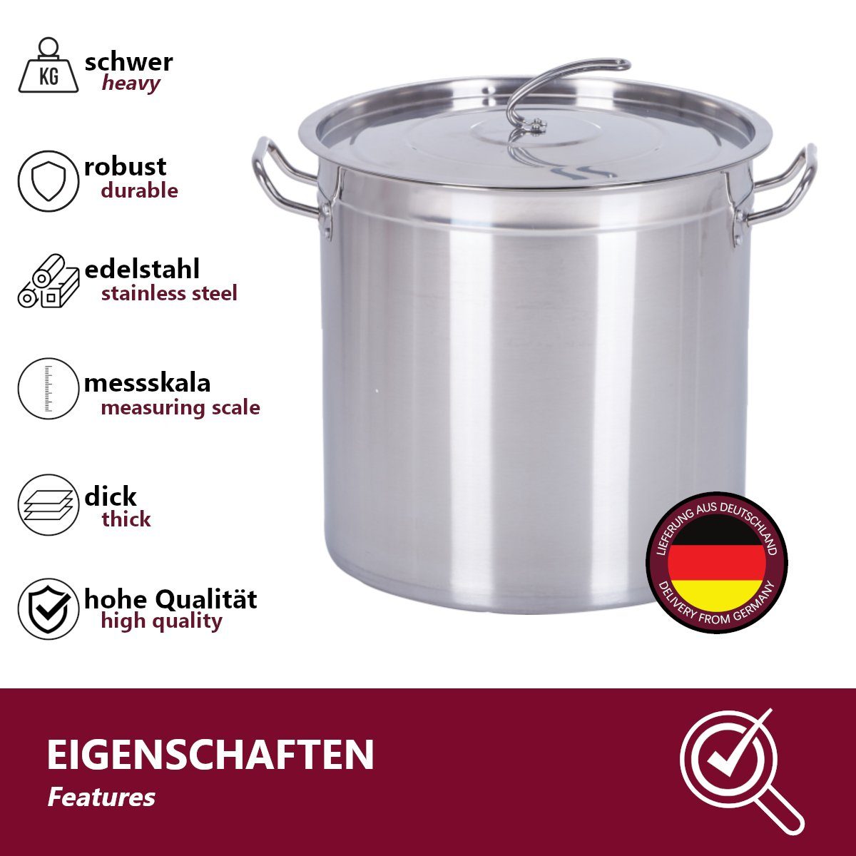 Liter induktionsgeeignet (Set Ø Edelstahl, Edelstahl mit Kochtopf Suppentopf induktionsgeeignet), Deckel, HOOZ 30x30 Gastronomie Herdarten, alle 20 für cm 2-tlg.,