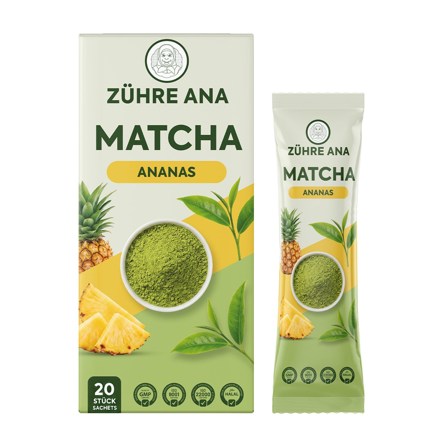Zühre Ana® Tee Matcha Tee mit Ananasaroma 20 x 8 g, 160 g, Ananas, Grüntee & Zitronenextrakt – harmonisch abgestimmte Rezeptur