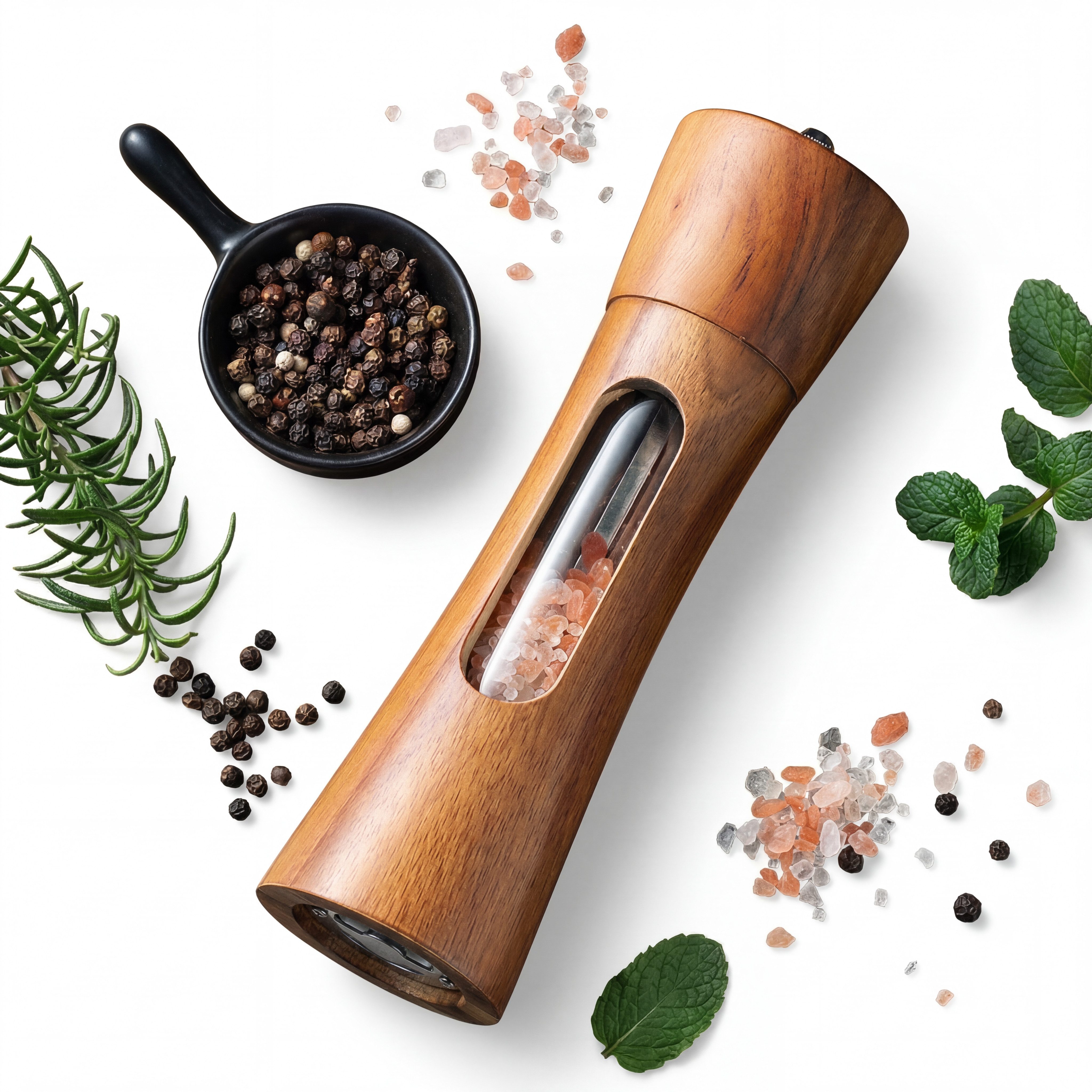 JASLIFE Salz-/Pfeffermühle Holz Pfeffermühle 18,7 cm Keramikmahlwerk Einstellbar Gewürzmühle manuell, (1 Stück), Keramikmahlwerk, einstellbarer Mahlgrad, Holzgehäuse