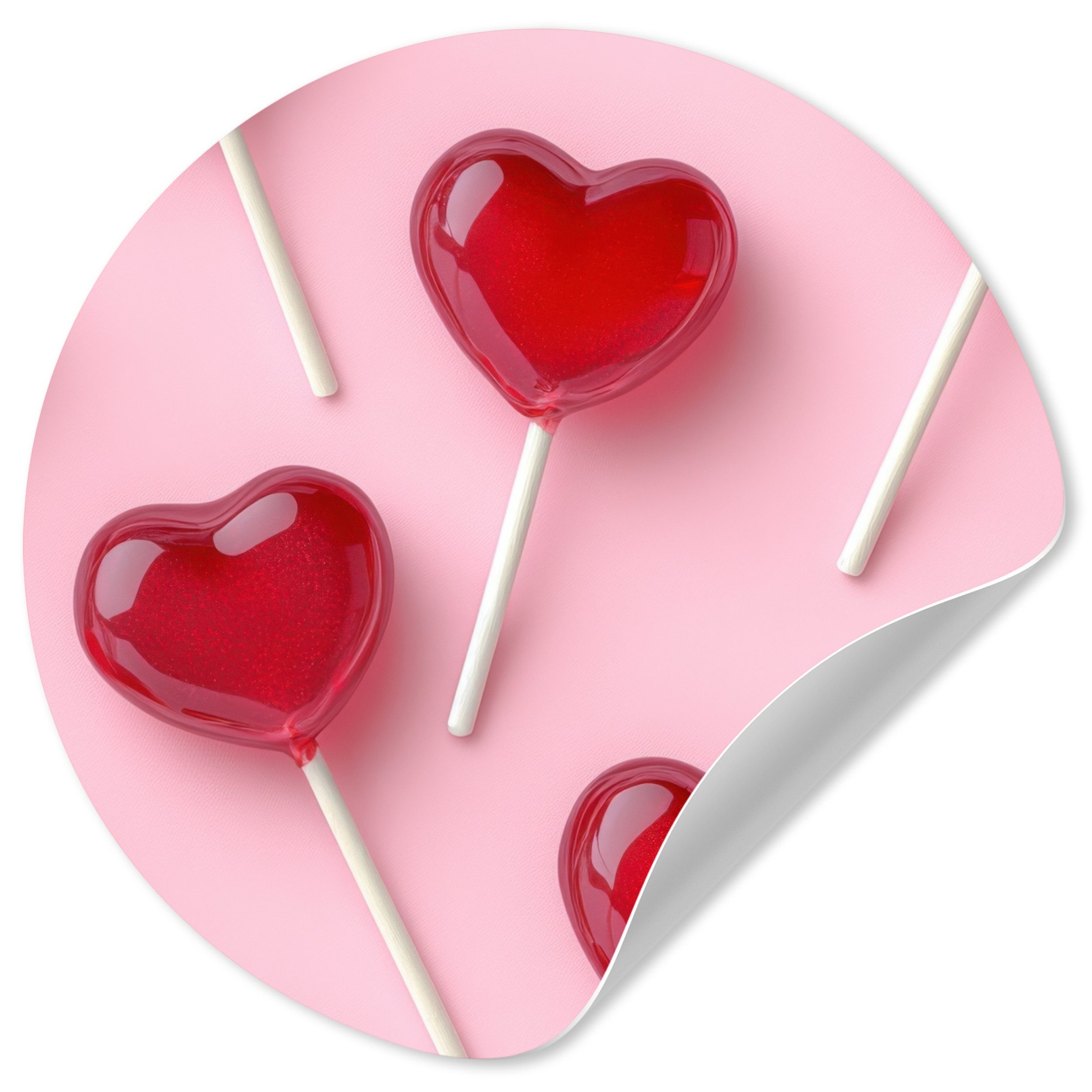 MuchoWow Wandsticker Lutscher - Herzen - Rosa (1 St), Selbstklebende Runde Vliestapete, Wohnzimmer, 140x140 cm