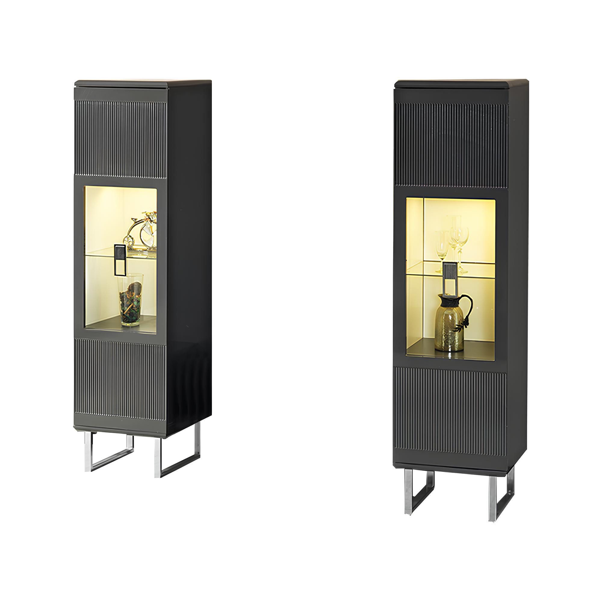 Xlmoebel Vitrine Wohnzimmermöbel-Set aus grauem Holz mit Vitrinen Schränken (Komplette 2tlg Vitrinen) Hergestellt in Europa