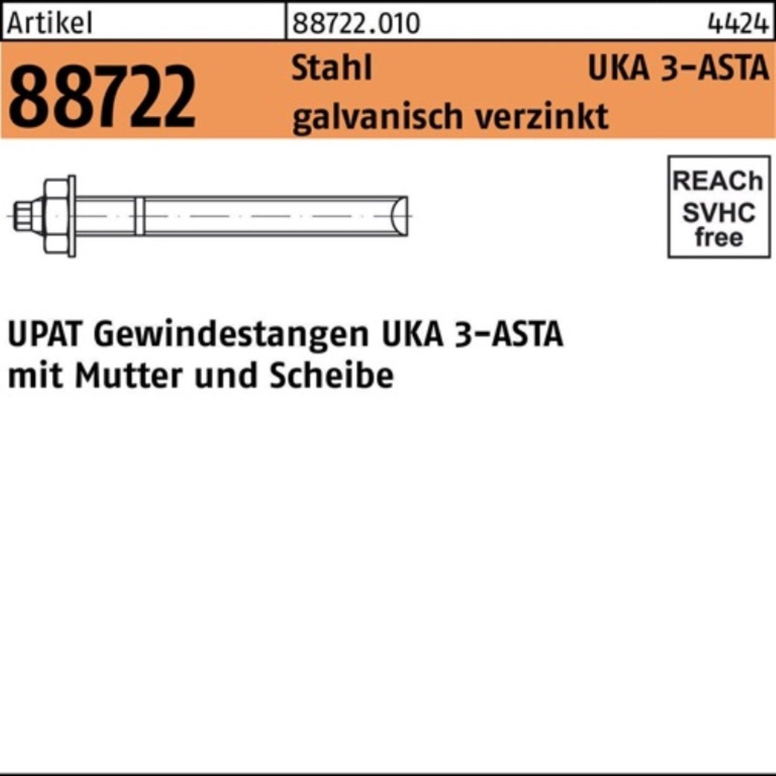 88722 ASTA 5 Gewindestange R 100er M27x340 Ankerstange Pack Stahl Upat Stück galv.verz.