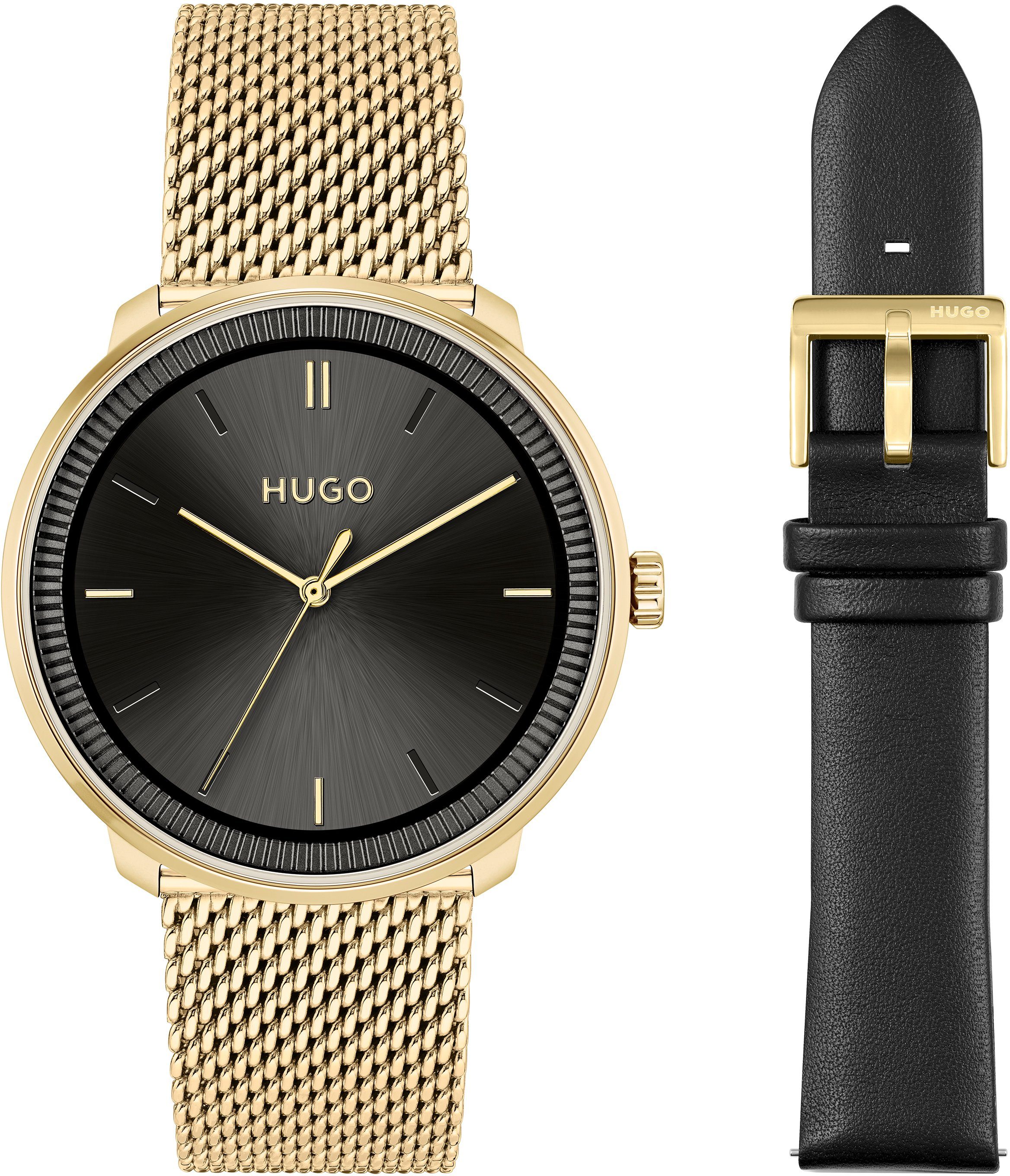 Wechselband), ideal Geschenk HUGO Uhr 1520026, Quarzuhr (Set, als mit auch #FLUID, 2-tlg.,