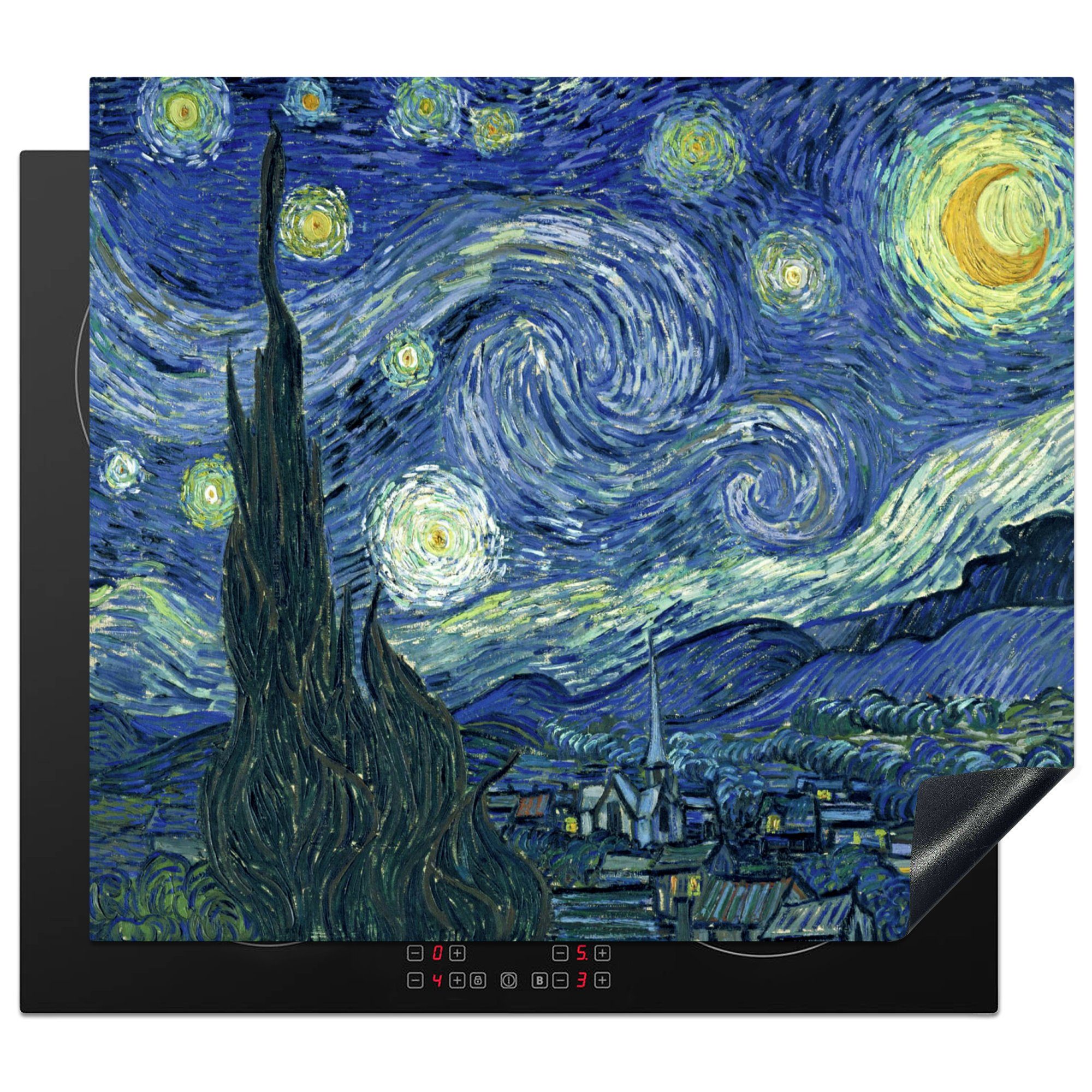 MuchoWow Herd-Abdeckplatte Sternennacht - Gemälde - Alte Meister - Vincent van Gogh, Vinyl, (1 tlg), Ceranfeldabdeckung Küche, Herdabdeckplatte Einteilig, 60x52 cm