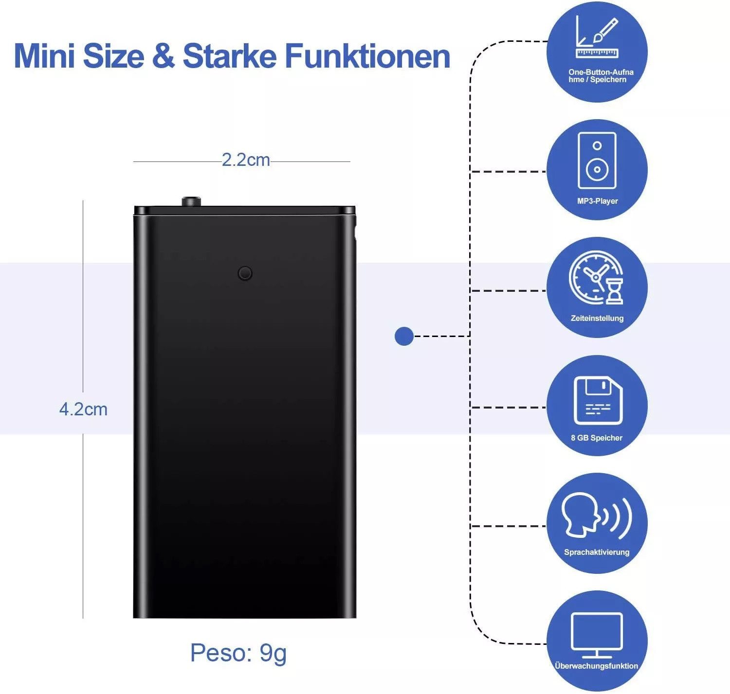 SpionProfi 8GB Mini Voice Recorder Diktiergerät Spion Ton Aufnahmegerät Auto Digitales Aufnahmegerät (Mini Ton Aufnahmegerät mit Geräuscherkennung Spy Wanze Spi – Bild 2 von 5