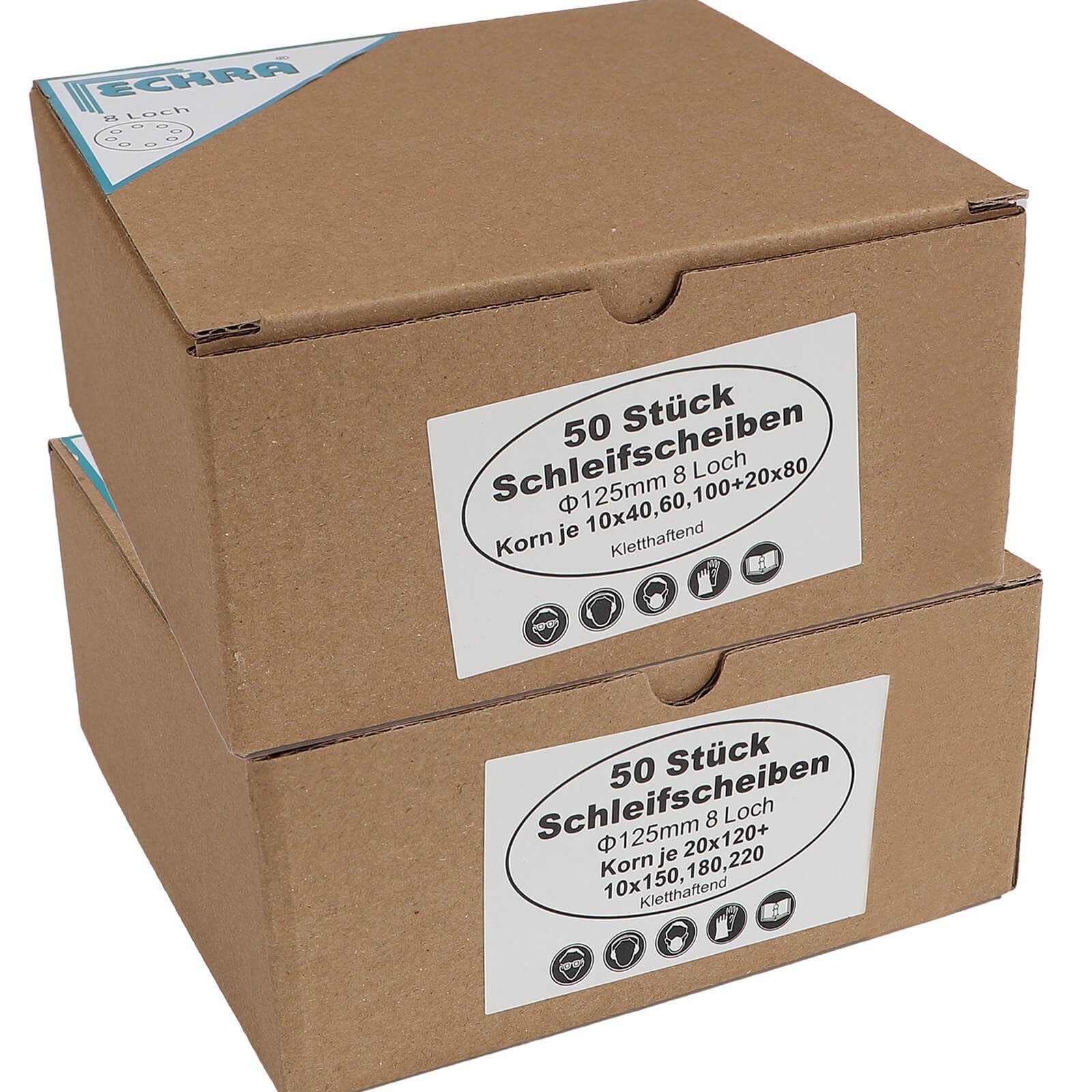 Eckra Schleifscheibe 100 Blatt Schleifscheiben 125mm Schleifpapier Sortiment Korn 40-220, (100 St), zur Holz und Metallbearbeitung, gemischte Körnung