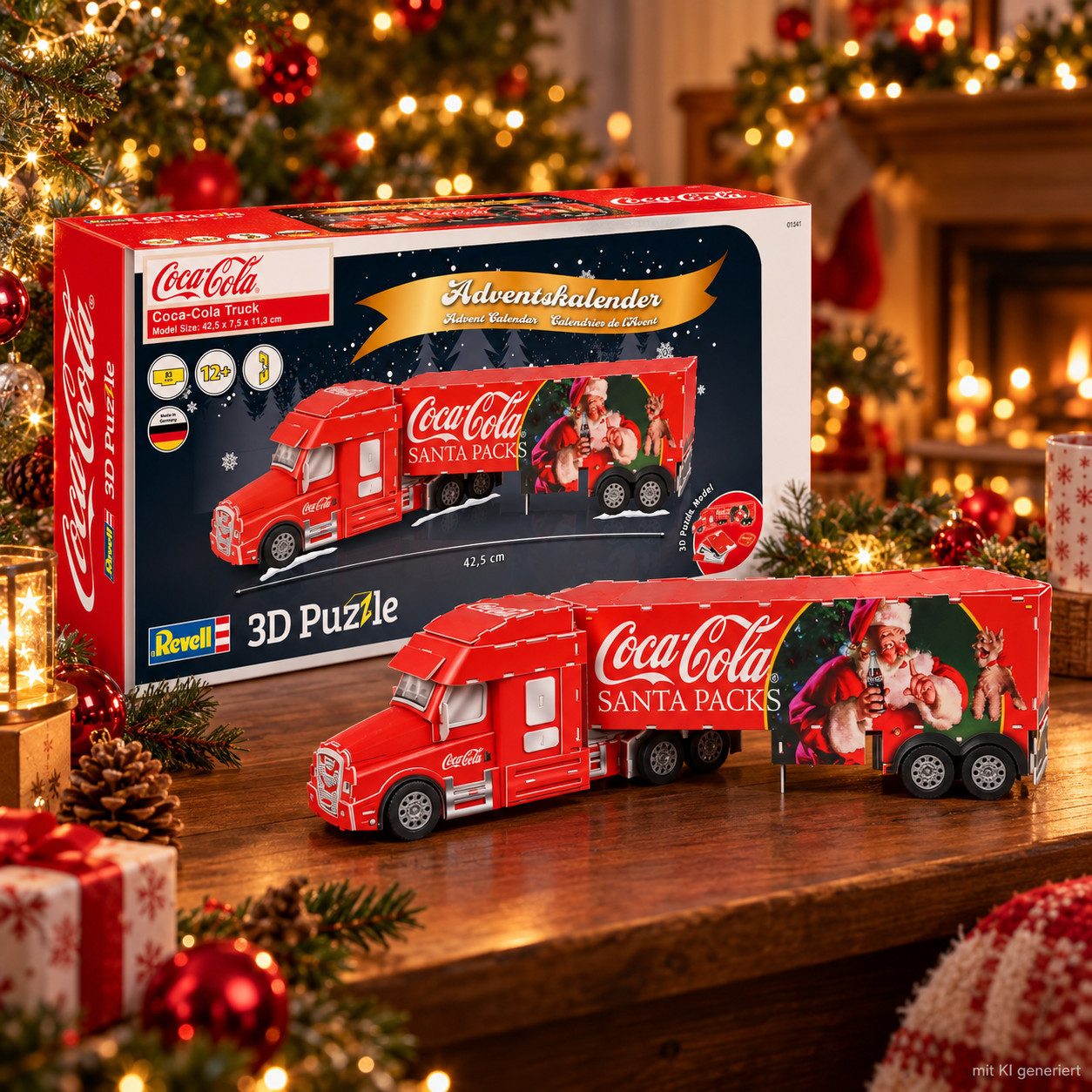 Revell® 3D-Puzzle Adventskalender Coca-Cola Weihnachts Truck 3D Puzzle Werbetruck, Puzzleteile, Adventskalender Weihnachtspuzzle Modellbau Truck Weihnachtsdeko