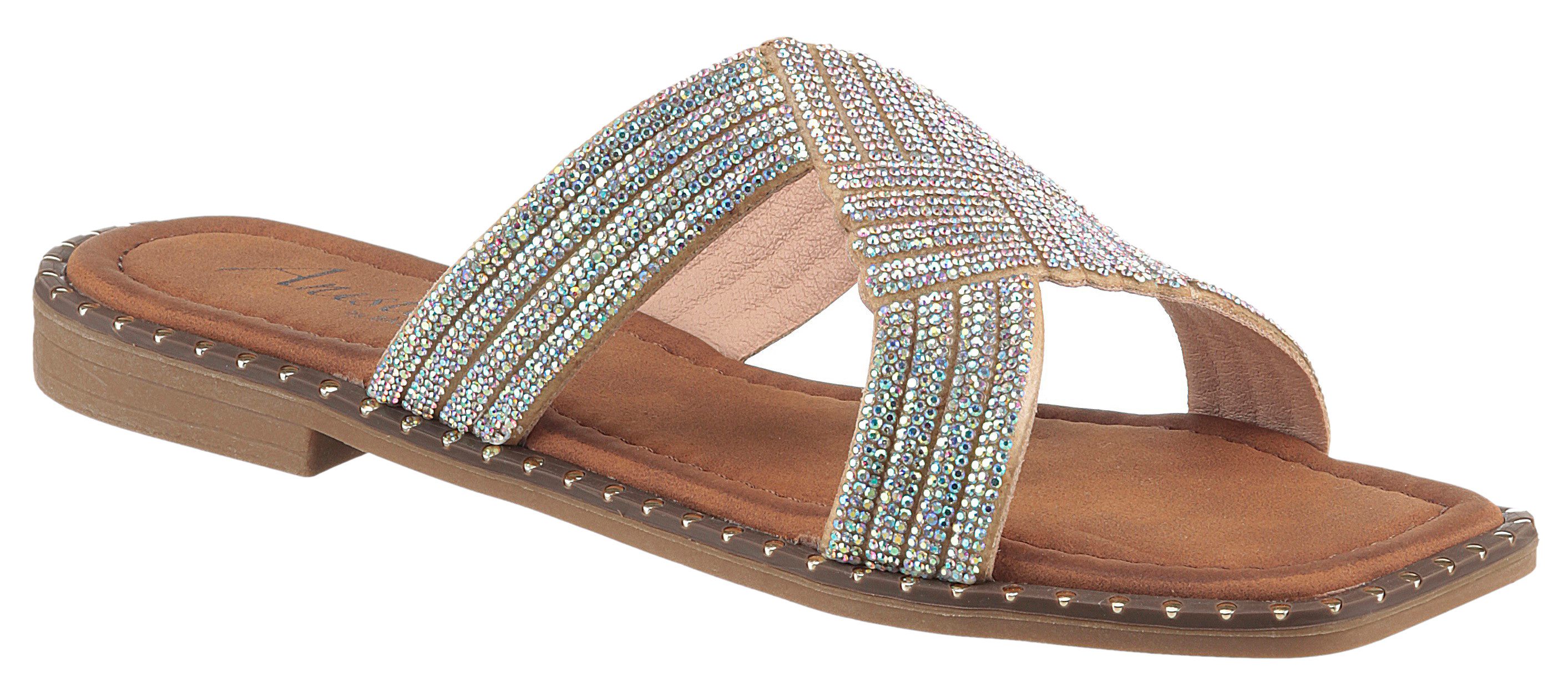 Aniston SHOES Pantolette Flat, Sommerschuh, Strandschuh, Glitzersteine -