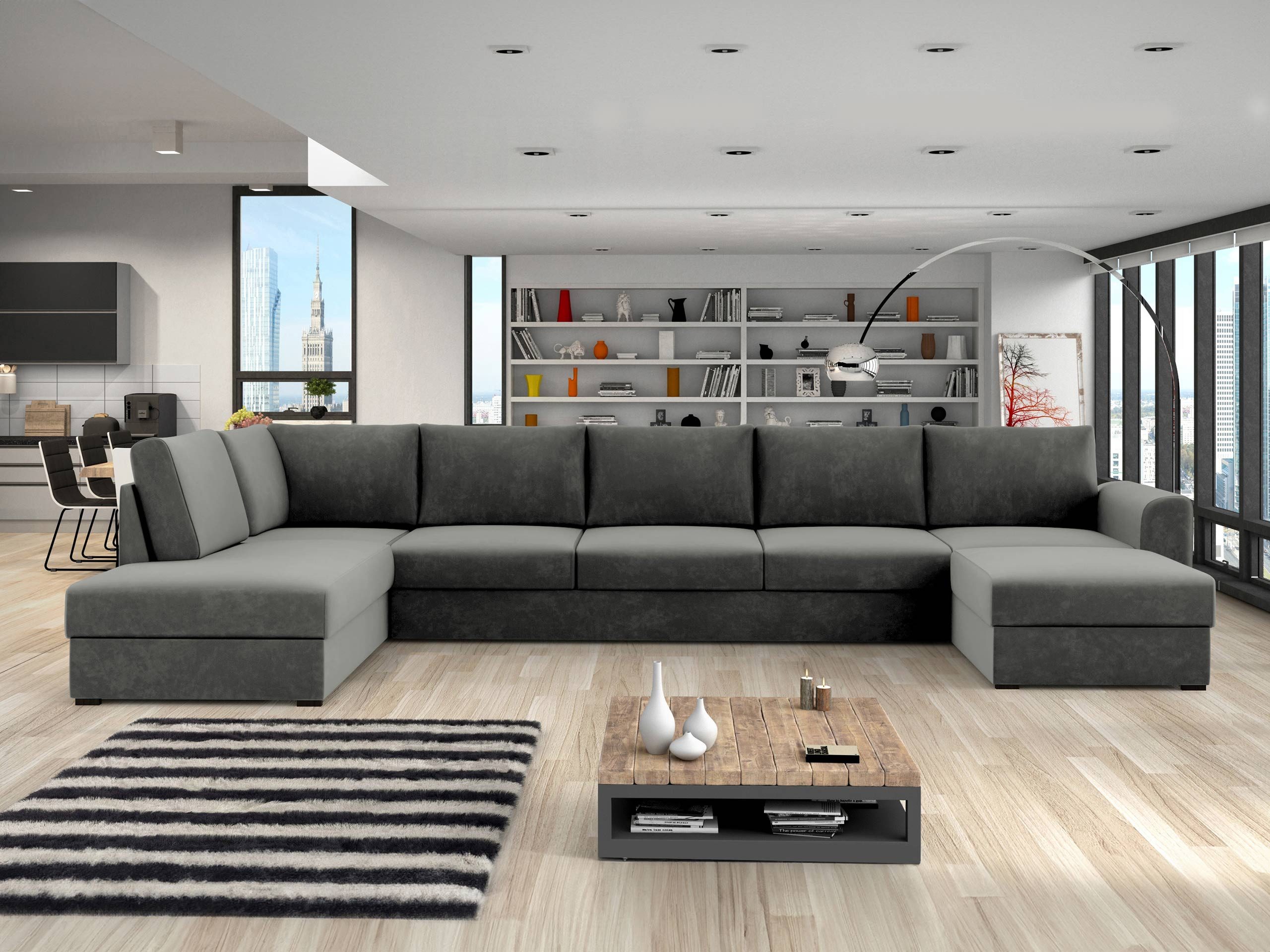 MIRJAN24 Wohnlandschaft Wilma Large, mit zwei Bettkasten und Schlaffunktion, U-Form, 7 Kissen im Set mit Reißverschluss