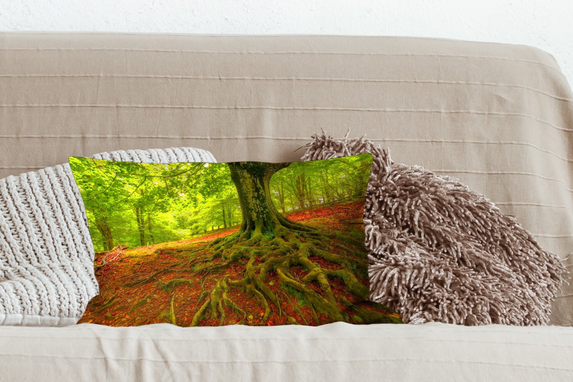 mit Dekokissen Schlafzimmer Dekoration, MuchoWow Herbstblätter, Dekokissen Baum Wohzimmer Wald - Füllung, Zierkissen, -