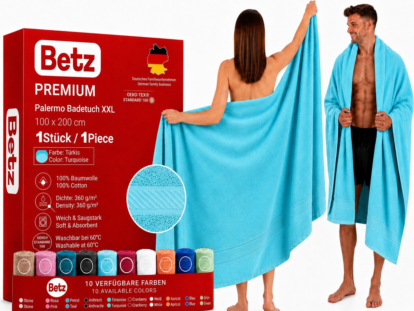 Betz Badetuch XXL 100x200 cm Palermo Saunatuch & Strandtuch Pflegeleicht & saugstark, 100% Baumwolle (1 Stück, 1-St)